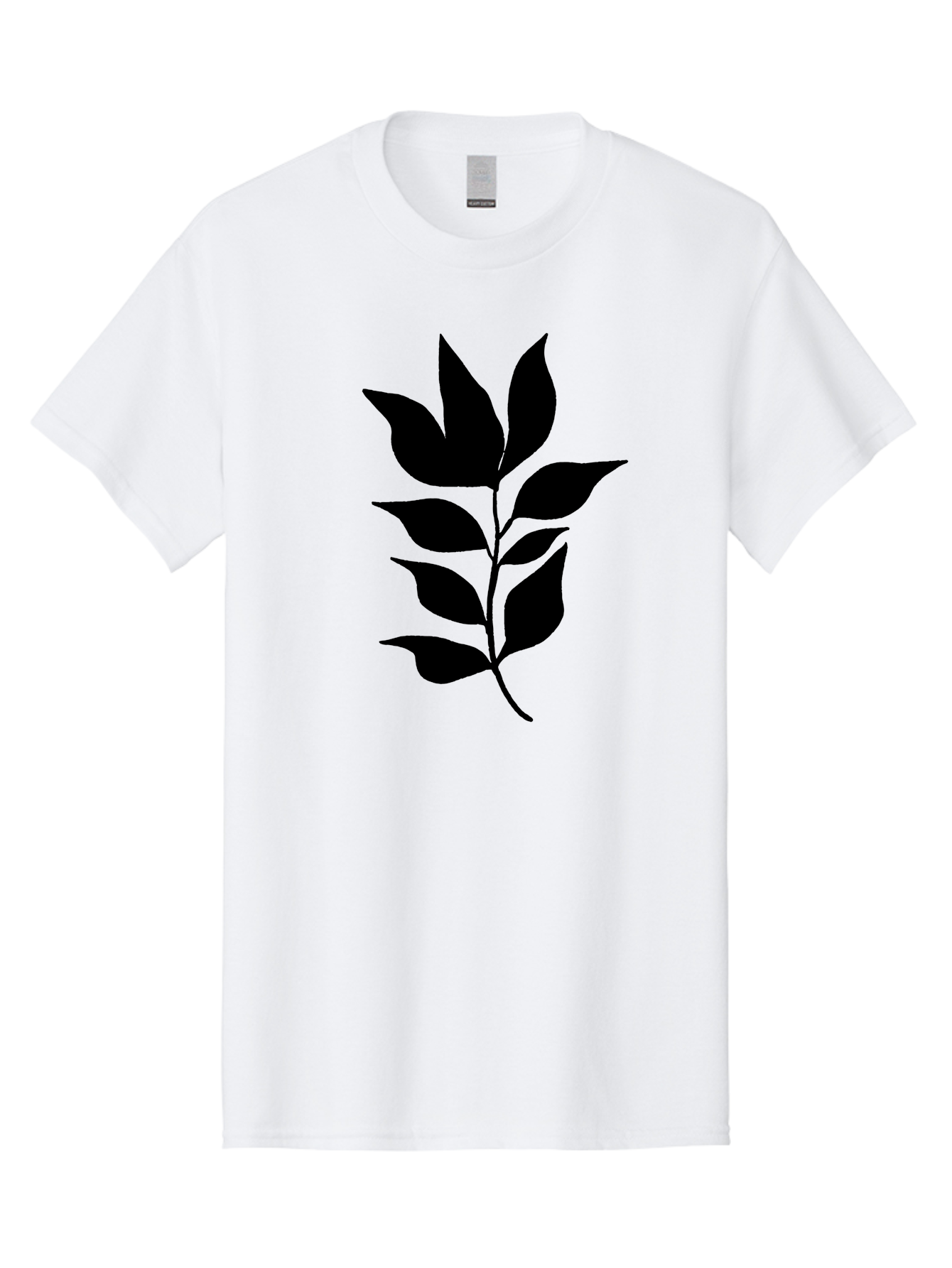 Leaf-Silhouette Men'S Graphic Tee, 100% Cotton, Comfortable Casual Summer Wear, Machine Washable, Leafy Branch, Foliage, Silhouette, Nature Icon, Simple Design, Leaf Graphics, Floral Element, Minimalist Art, Plant Symbol - Aaa448