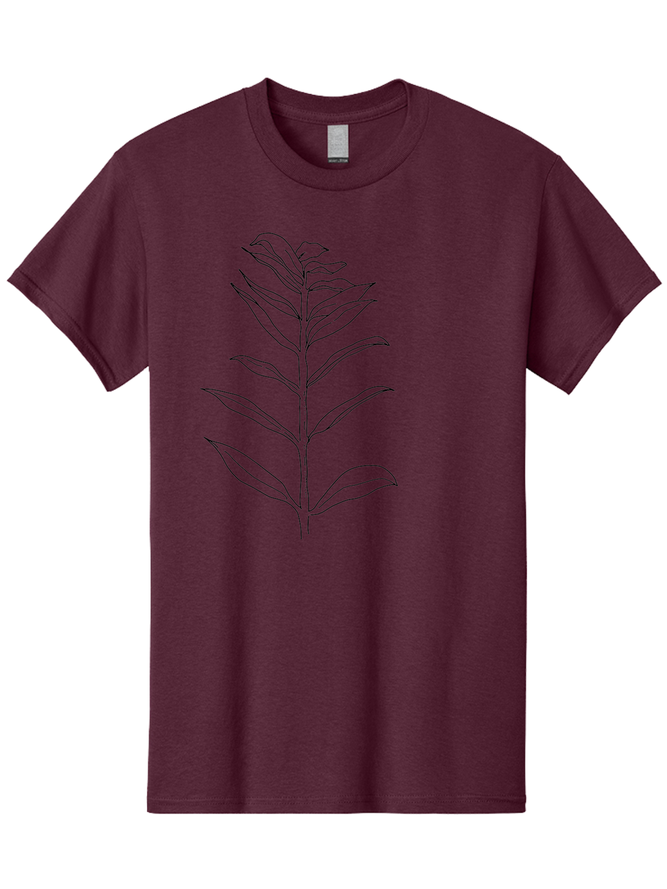Leaf Men'S Graphic Tee, 100% Cotton, Comfortable Casual Summer Wear, Machine Washable, Hand-Drawn Leaf, Simple Illustration, Black Outline, Leafy Branch, Minimalist Design, Botanical Art - Aaa449