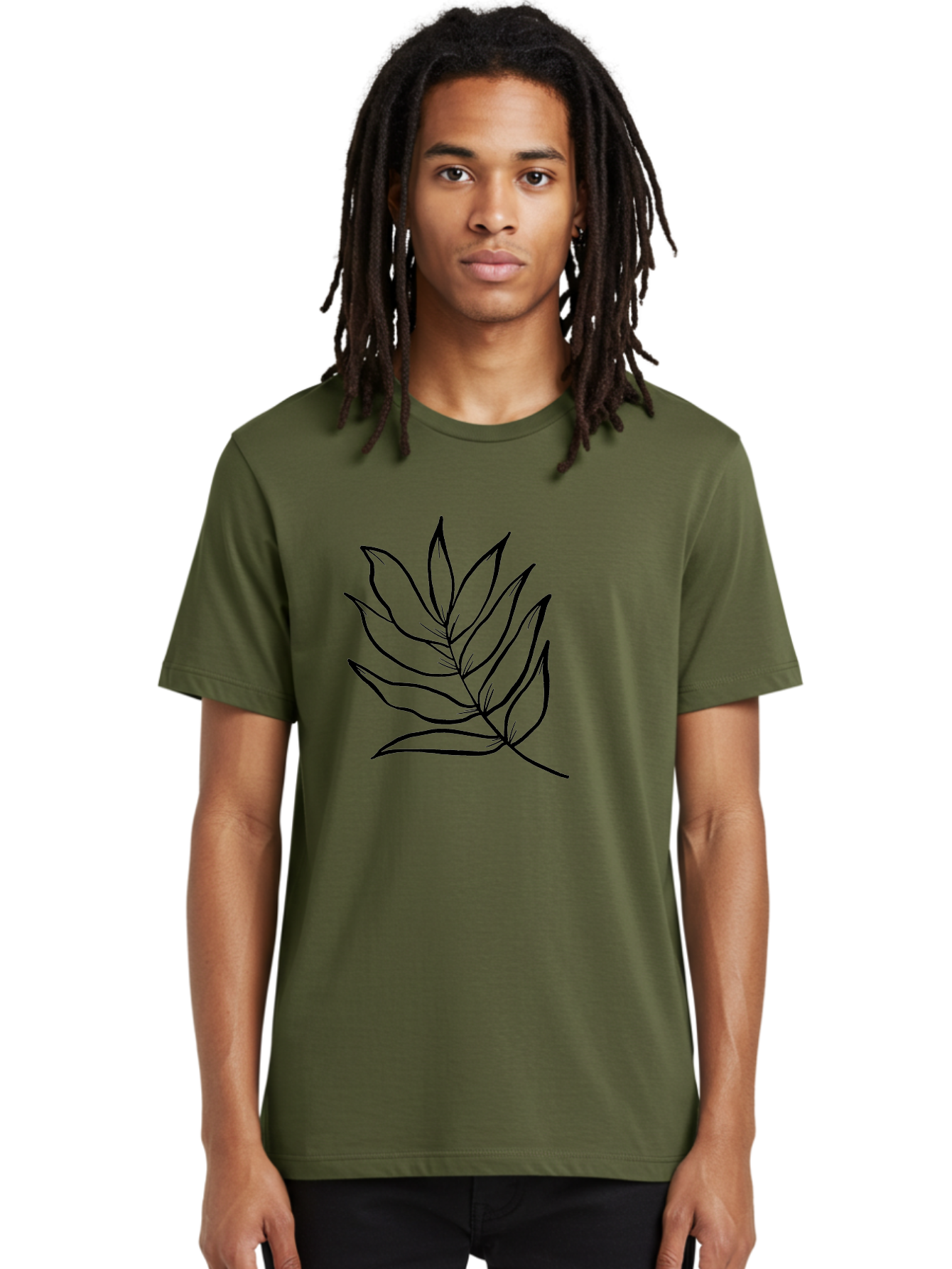 Leaves-7 Men'S Graphic Tee, 100% Cotton, Comfortable Casual Summer Wear, Machine Washable, Hand-Drawn Leaf, Simple Line Art, Minimalist Design, Black Silhouette, Natural Elements, Leaf Illustration, Botanical Art - Aaa456