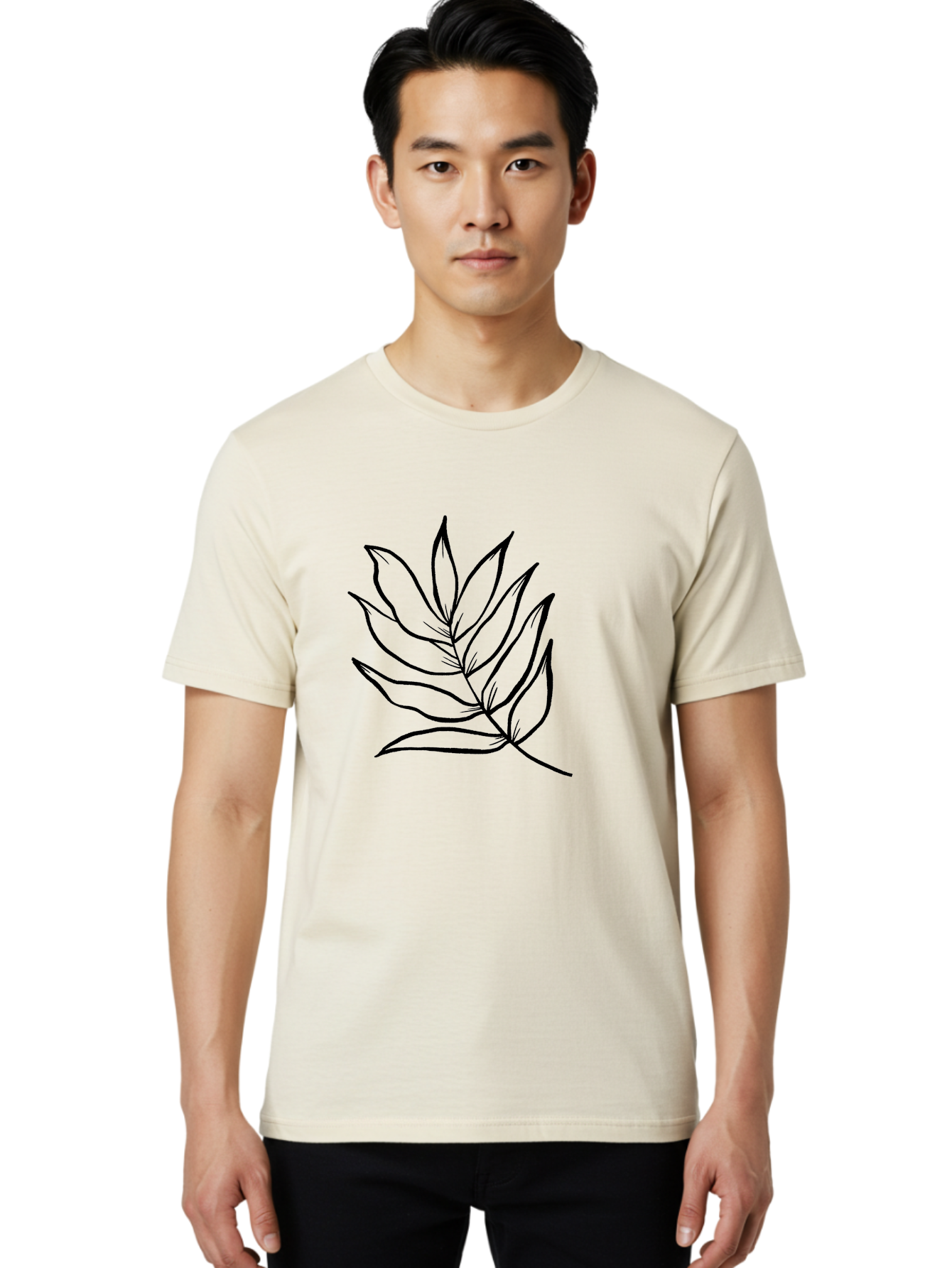 Leaves-7 Men'S Graphic Tee, 100% Cotton, Comfortable Casual Summer Wear, Machine Washable, Hand-Drawn Leaf, Simple Line Art, Minimalist Design, Black Silhouette, Natural Elements, Leaf Illustration, Botanical Art - Aaa456