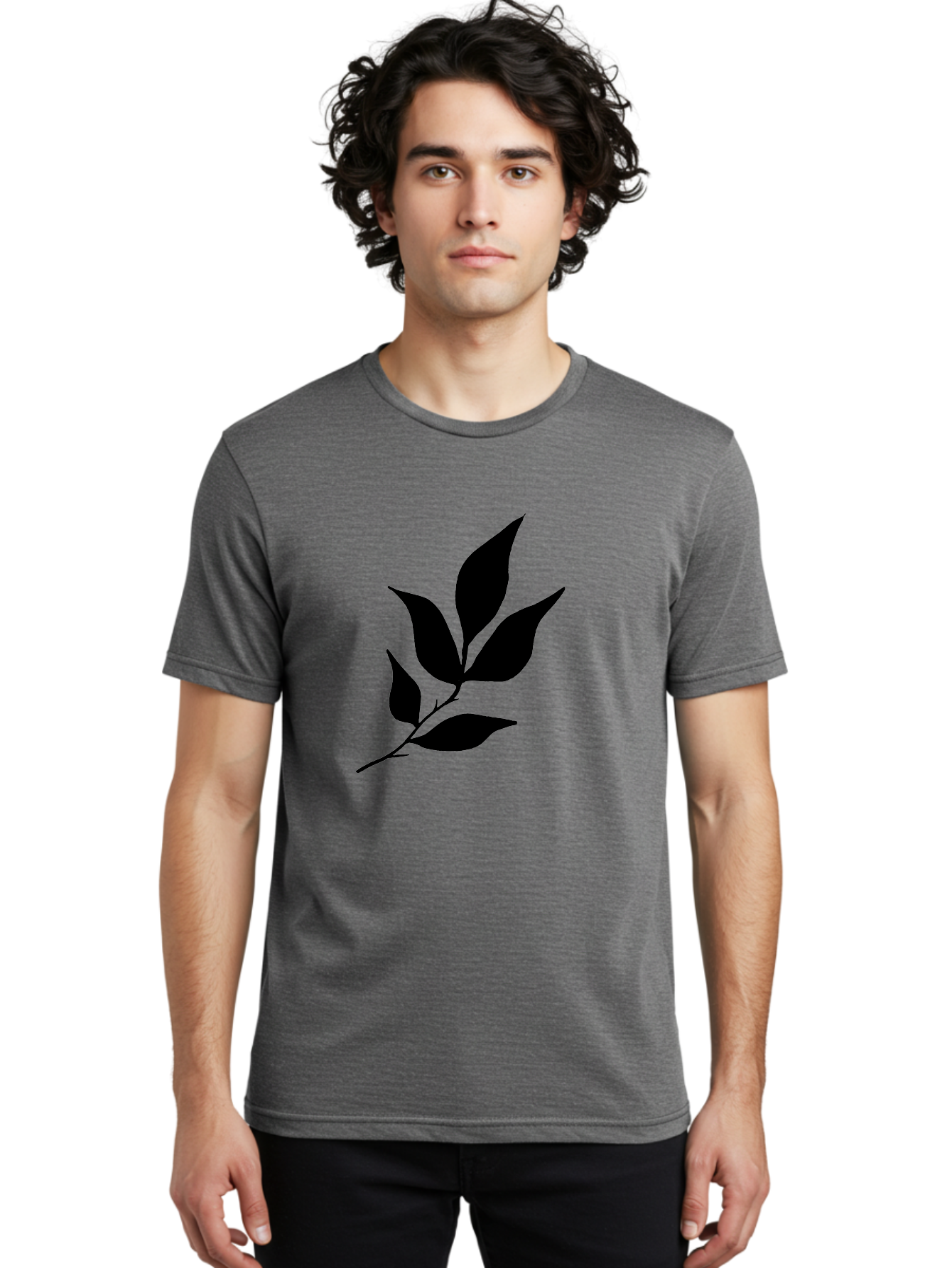 Leaves-8 Men'S Graphic Tee, 100% Cotton, Comfortable Casual Summer Wear, Machine Washable, Black Leaves On Branch, Leaf Silhouette, Minimalist Design, Simple Graphics, Black And Green, Nature Elements, Botanical Illustration, Leaf Graphic - Aaa457