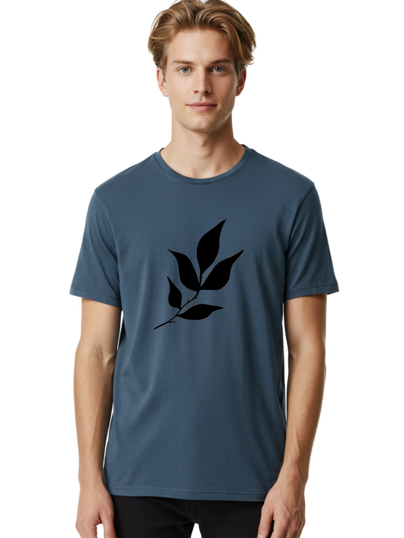 Leaves-8 Men'S Graphic Tee, 100% Cotton, Comfortable Casual Summer Wear, Machine Washable, Black Leaves On Branch, Leaf Silhouette, Minimalist Design, Simple Graphics, Black And Green, Nature Elements, Botanical Illustration, Leaf Graphic - Aaa457
