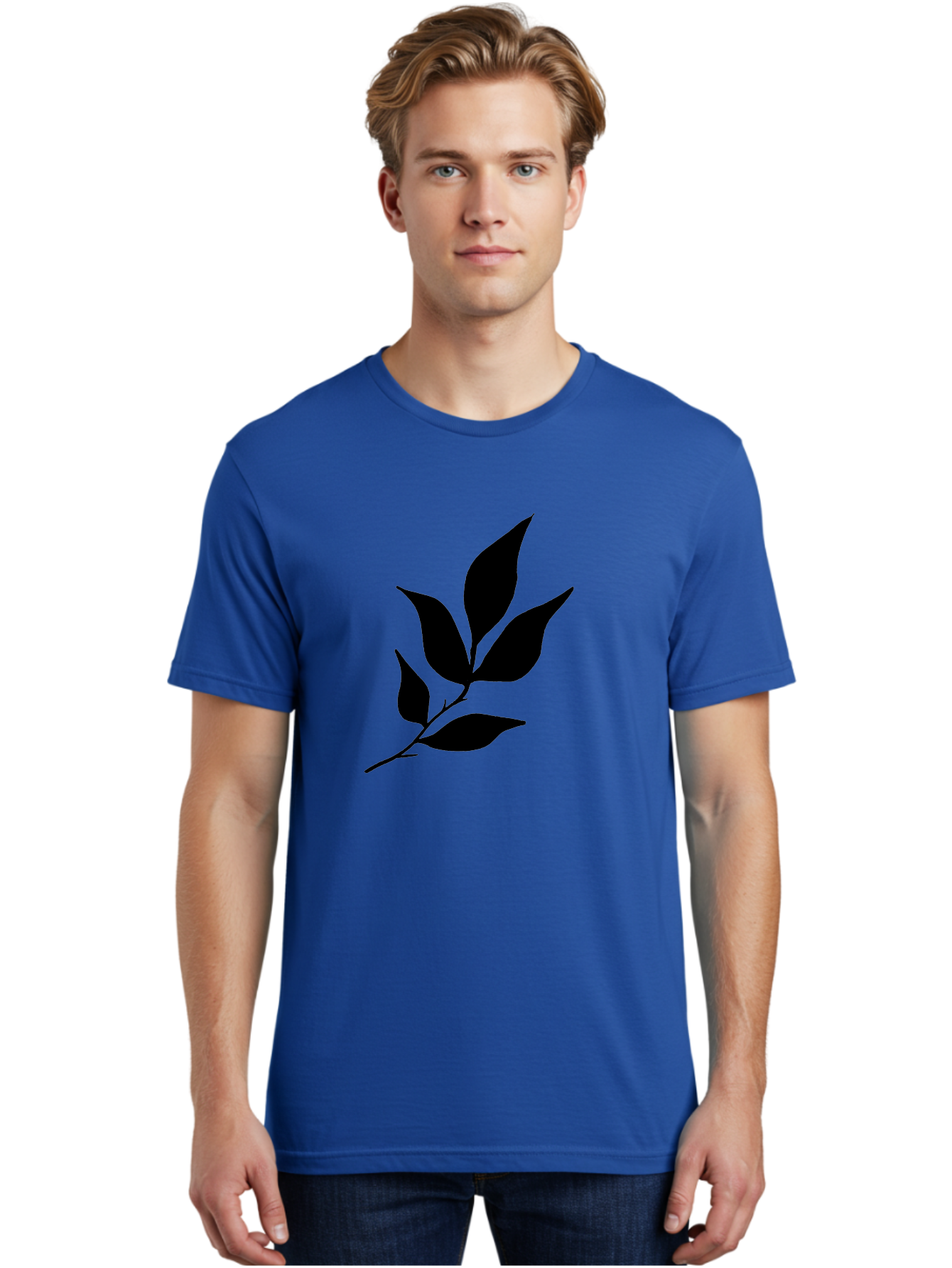 Leaves-8 Men'S Graphic Tee, 100% Cotton, Comfortable Casual Summer Wear, Machine Washable, Black Leaves On Branch, Leaf Silhouette, Minimalist Design, Simple Graphics, Black And Green, Nature Elements, Botanical Illustration, Leaf Graphic - Aaa457