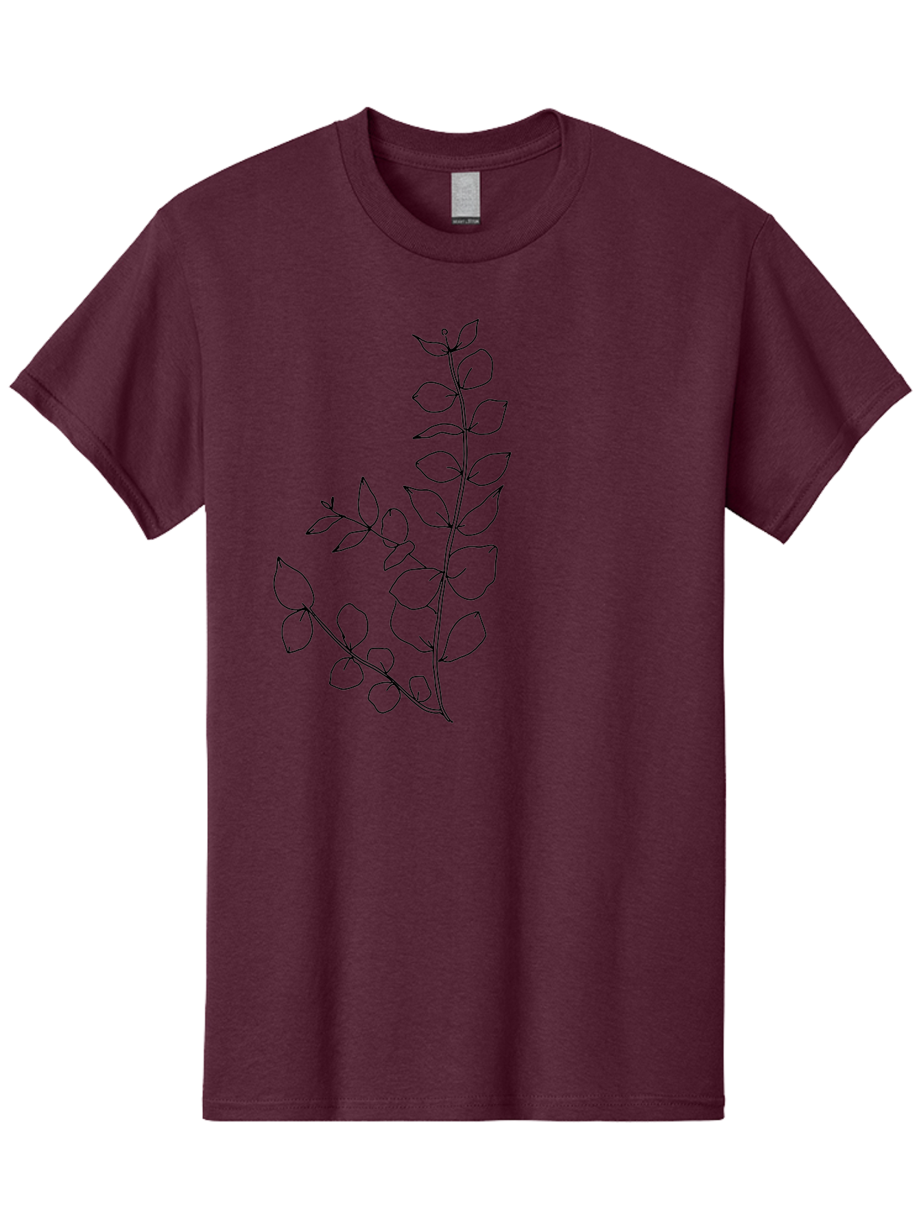 Leaves Men'S Graphic Tee, 100% Cotton, Comfortable Casual Summer Wear, Machine Washable, Hand-Drawn Illustration, Leafy Stem, Simple Line Art, Minimalist Design, Botanical Elements, Delicate Pattern, Natural Motifs - Aaa458