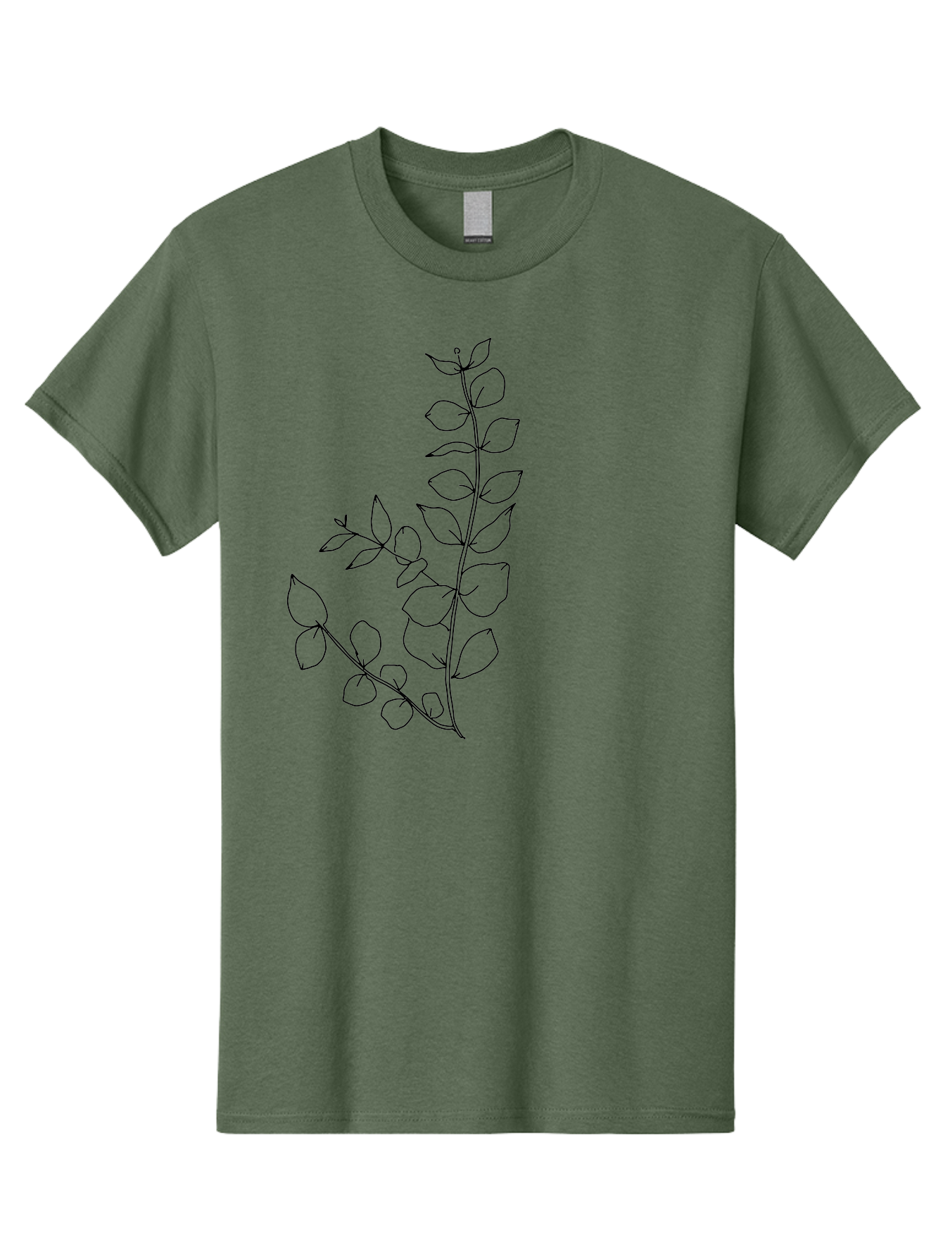 Leaves Men'S Graphic Tee, 100% Cotton, Comfortable Casual Summer Wear, Machine Washable, Hand-Drawn Illustration, Leafy Stem, Simple Line Art, Minimalist Design, Botanical Elements, Delicate Pattern, Natural Motifs - Aaa458