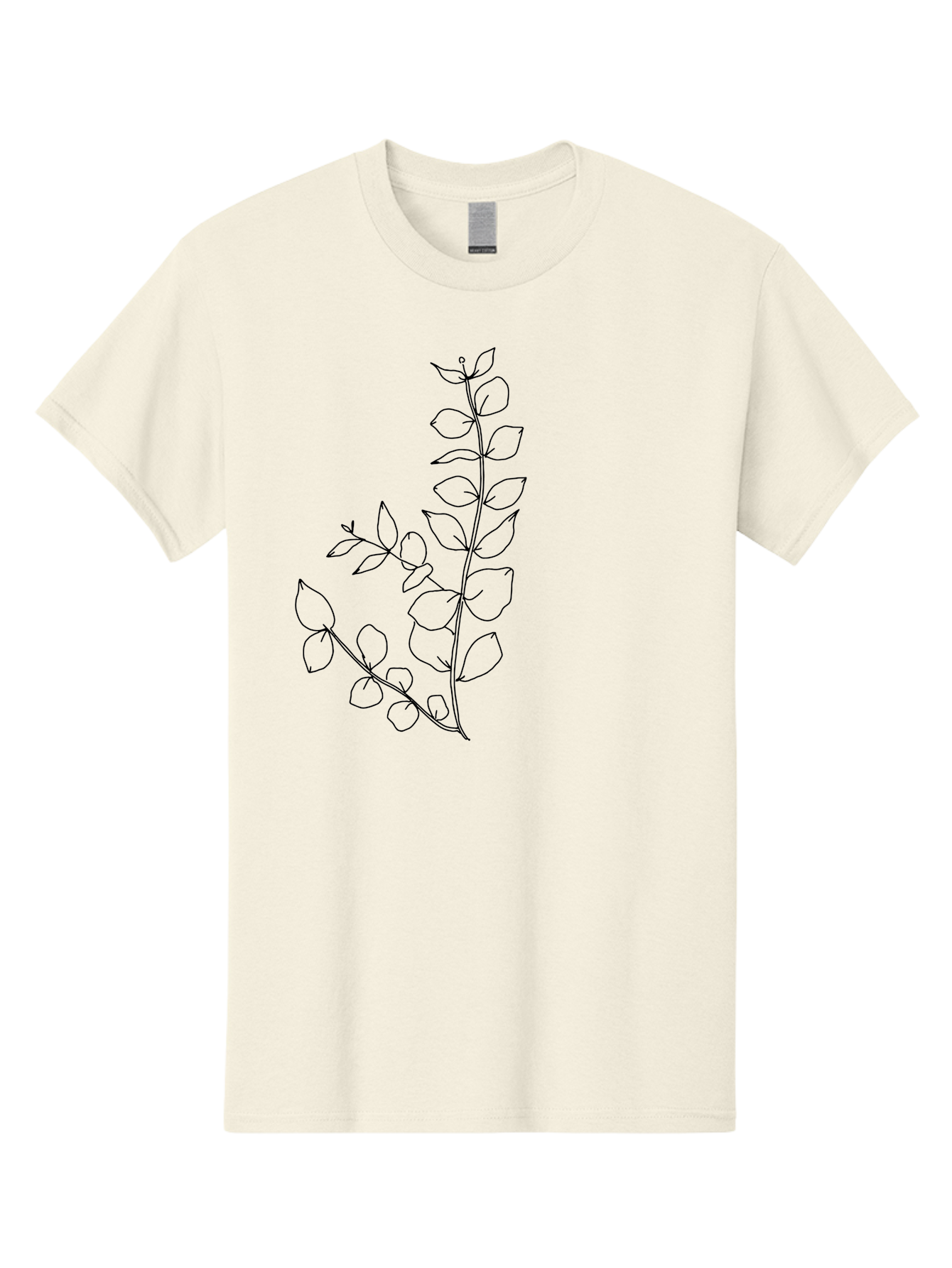 Leaves Men'S Graphic Tee, 100% Cotton, Comfortable Casual Summer Wear, Machine Washable, Hand-Drawn Illustration, Leafy Stem, Simple Line Art, Minimalist Design, Botanical Elements, Delicate Pattern, Natural Motifs - Aaa458