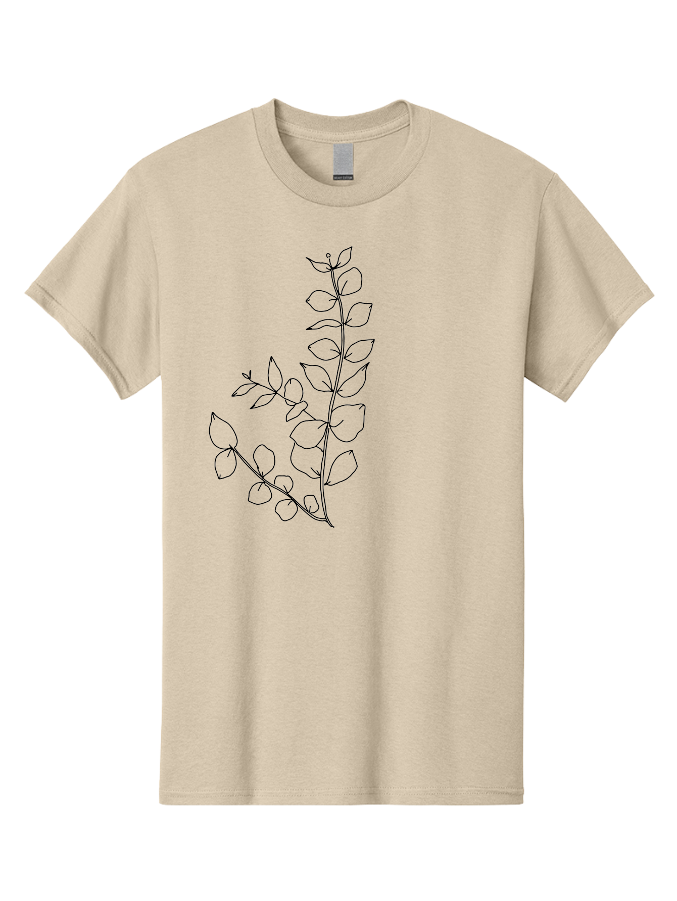 Leaves Men'S Graphic Tee, 100% Cotton, Comfortable Casual Summer Wear, Machine Washable, Hand-Drawn Illustration, Leafy Stem, Simple Line Art, Minimalist Design, Botanical Elements, Delicate Pattern, Natural Motifs - Aaa458