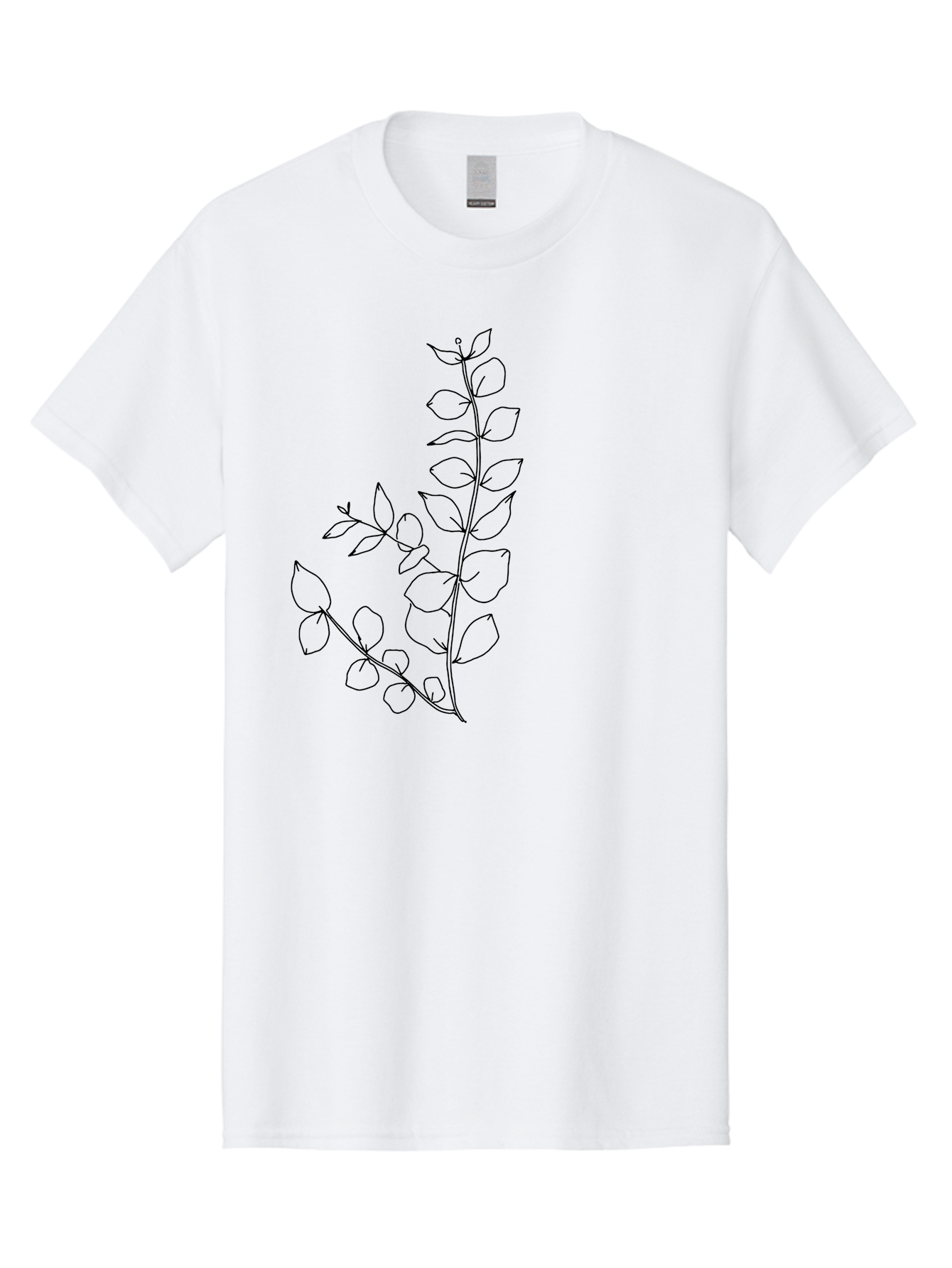 Leaves Men'S Graphic Tee, 100% Cotton, Comfortable Casual Summer Wear, Machine Washable, Hand-Drawn Illustration, Leafy Stem, Simple Line Art, Minimalist Design, Botanical Elements, Delicate Pattern, Natural Motifs - Aaa458