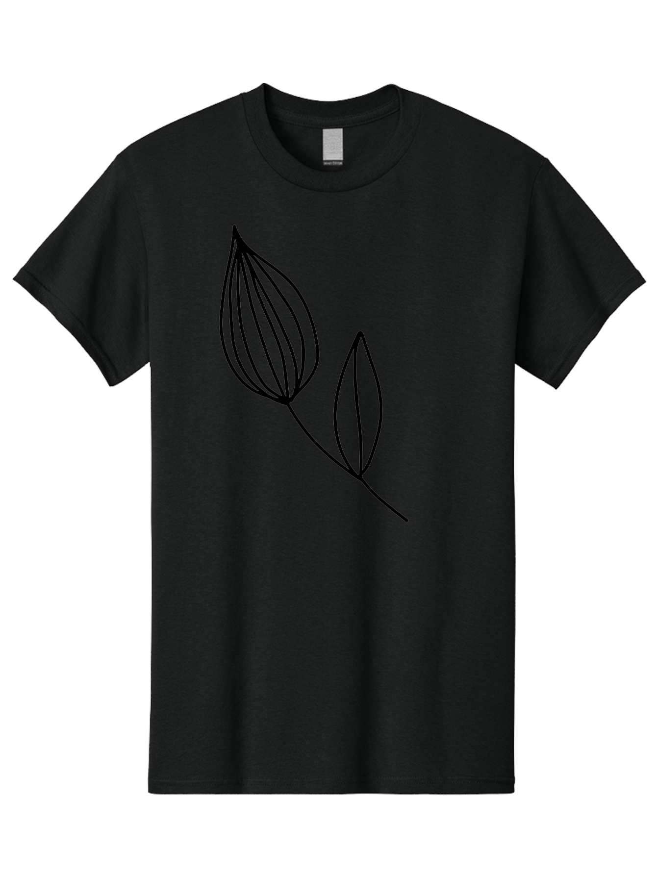 Line-Drawing-Leaves Men'S Graphic Tee, 100% Cotton, Comfortable Casual Summer Wear, Machine Washable, Minimalist Design, Leafy Stem, Simple Lines, Botanical Illustration, Modern Art, Contemporary Style, Black And Green - Aaa459