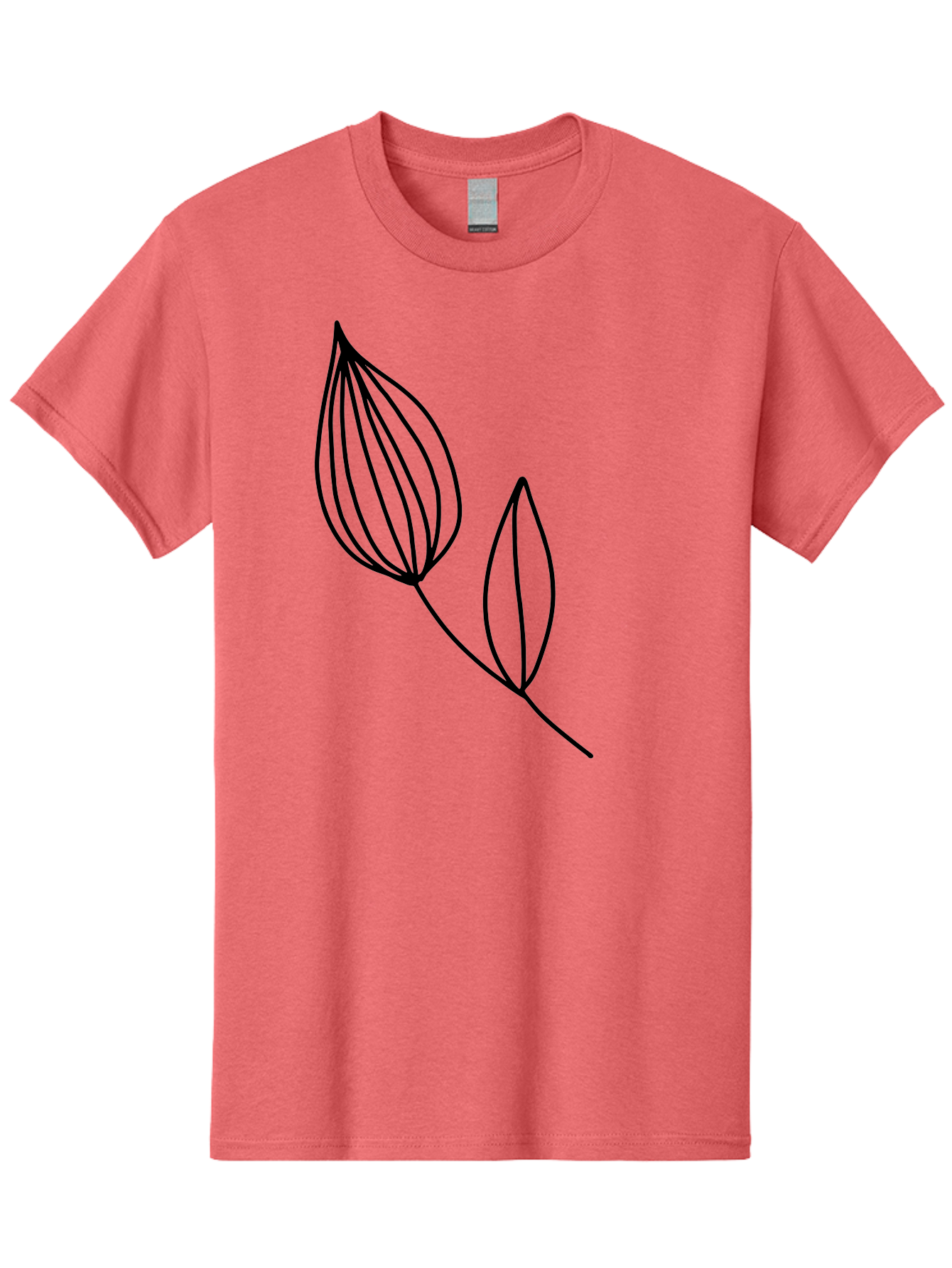 Line-Drawing-Leaves Men'S Graphic Tee, 100% Cotton, Comfortable Casual Summer Wear, Machine Washable, Minimalist Design, Leafy Stem, Simple Lines, Botanical Illustration, Modern Art, Contemporary Style, Black And Green - Aaa459