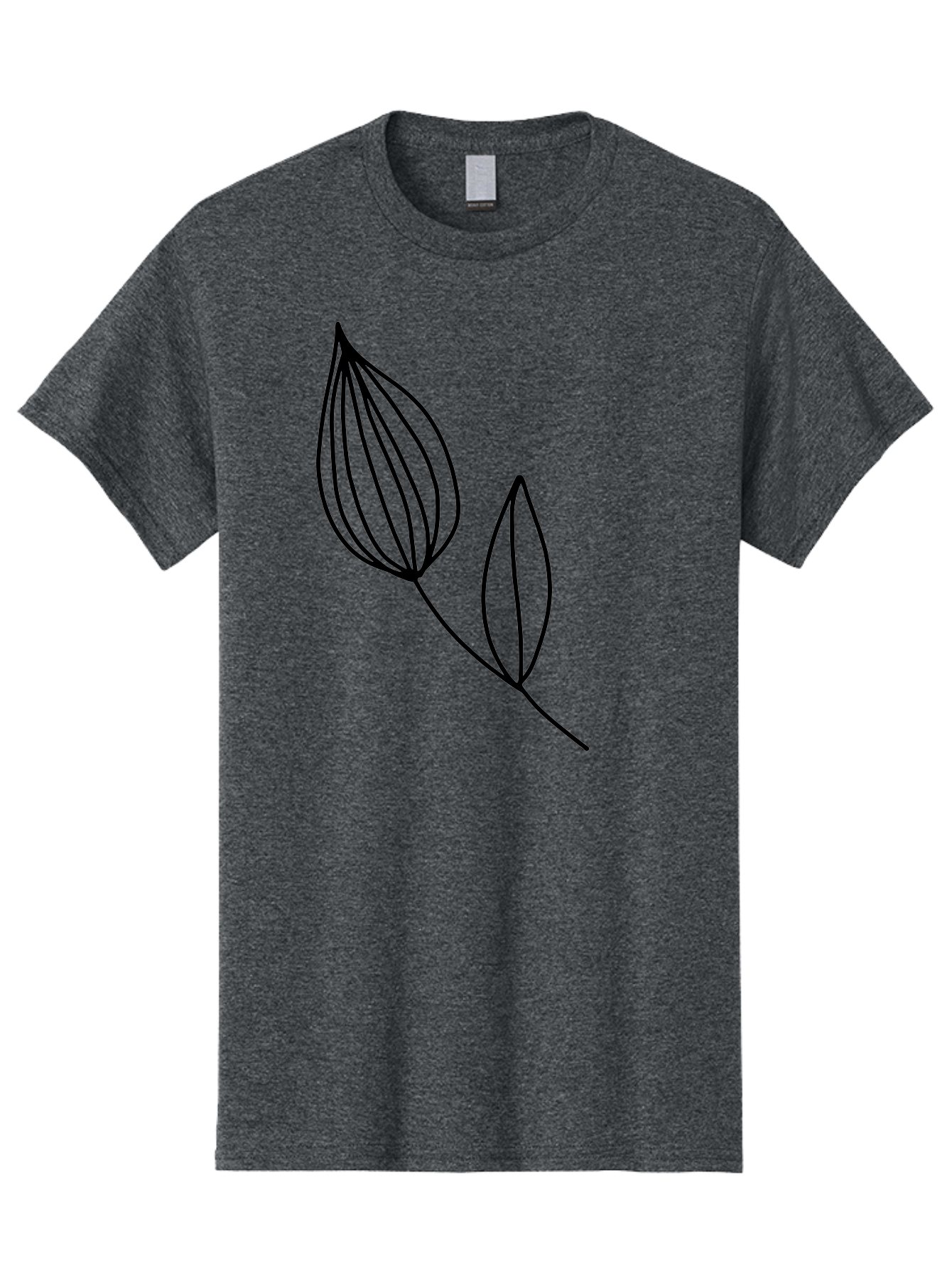 Line-Drawing-Leaves Men'S Graphic Tee, 100% Cotton, Comfortable Casual Summer Wear, Machine Washable, Minimalist Design, Leafy Stem, Simple Lines, Botanical Illustration, Modern Art, Contemporary Style, Black And Green - Aaa459