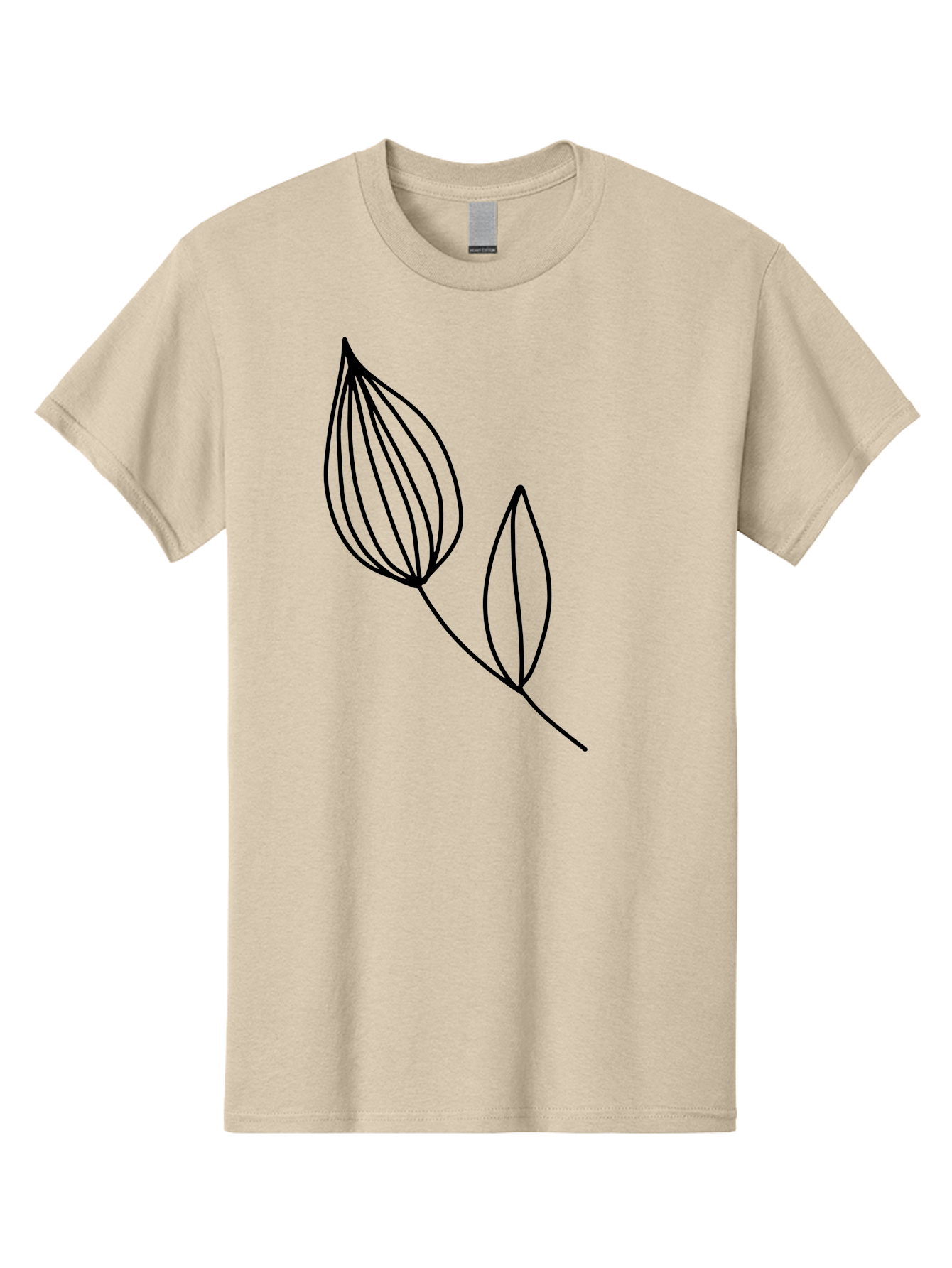 Line-Drawing-Leaves Men'S Graphic Tee, 100% Cotton, Comfortable Casual Summer Wear, Machine Washable, Minimalist Design, Leafy Stem, Simple Lines, Botanical Illustration, Modern Art, Contemporary Style, Black And Green - Aaa459