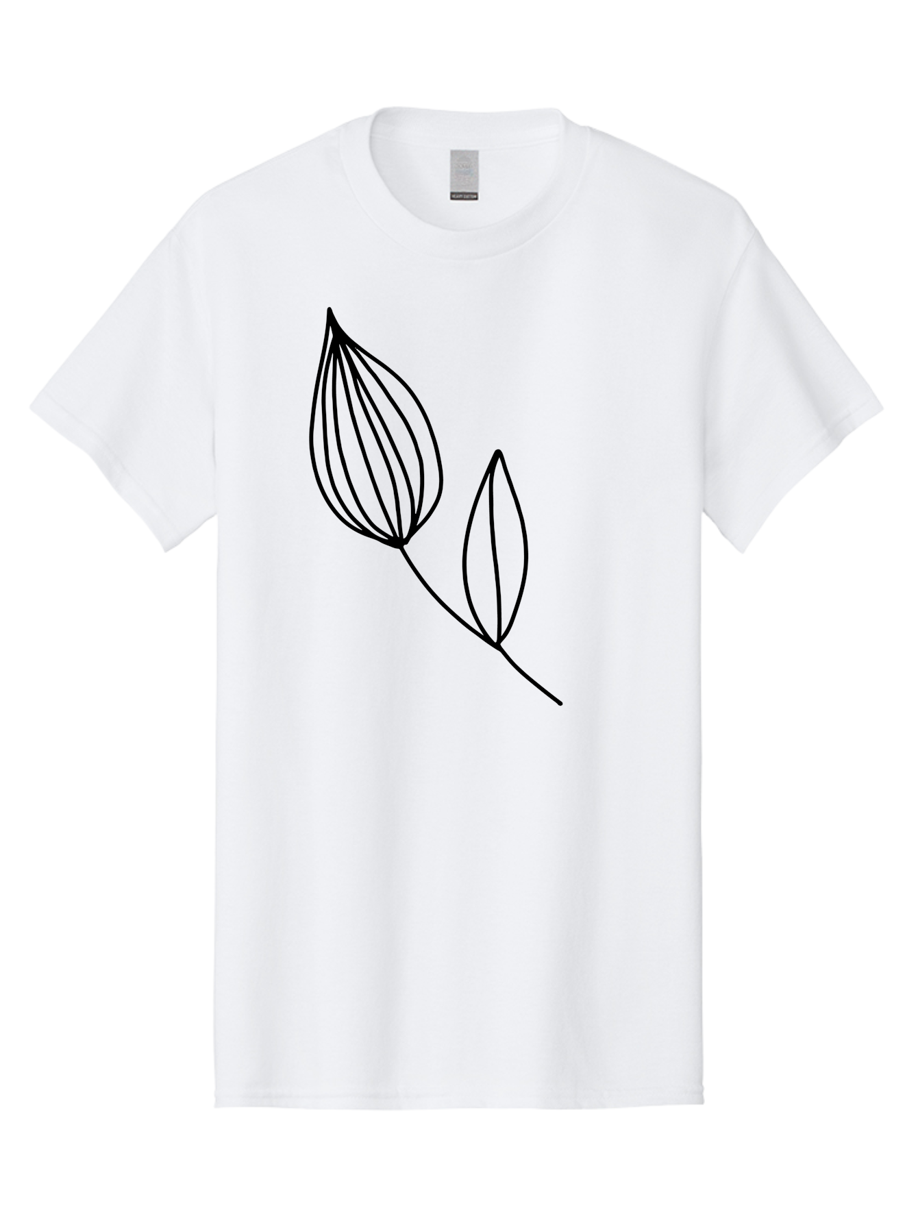 Line-Drawing-Leaves Men'S Graphic Tee, 100% Cotton, Comfortable Casual Summer Wear, Machine Washable, Minimalist Design, Leafy Stem, Simple Lines, Botanical Illustration, Modern Art, Contemporary Style, Black And Green - Aaa459