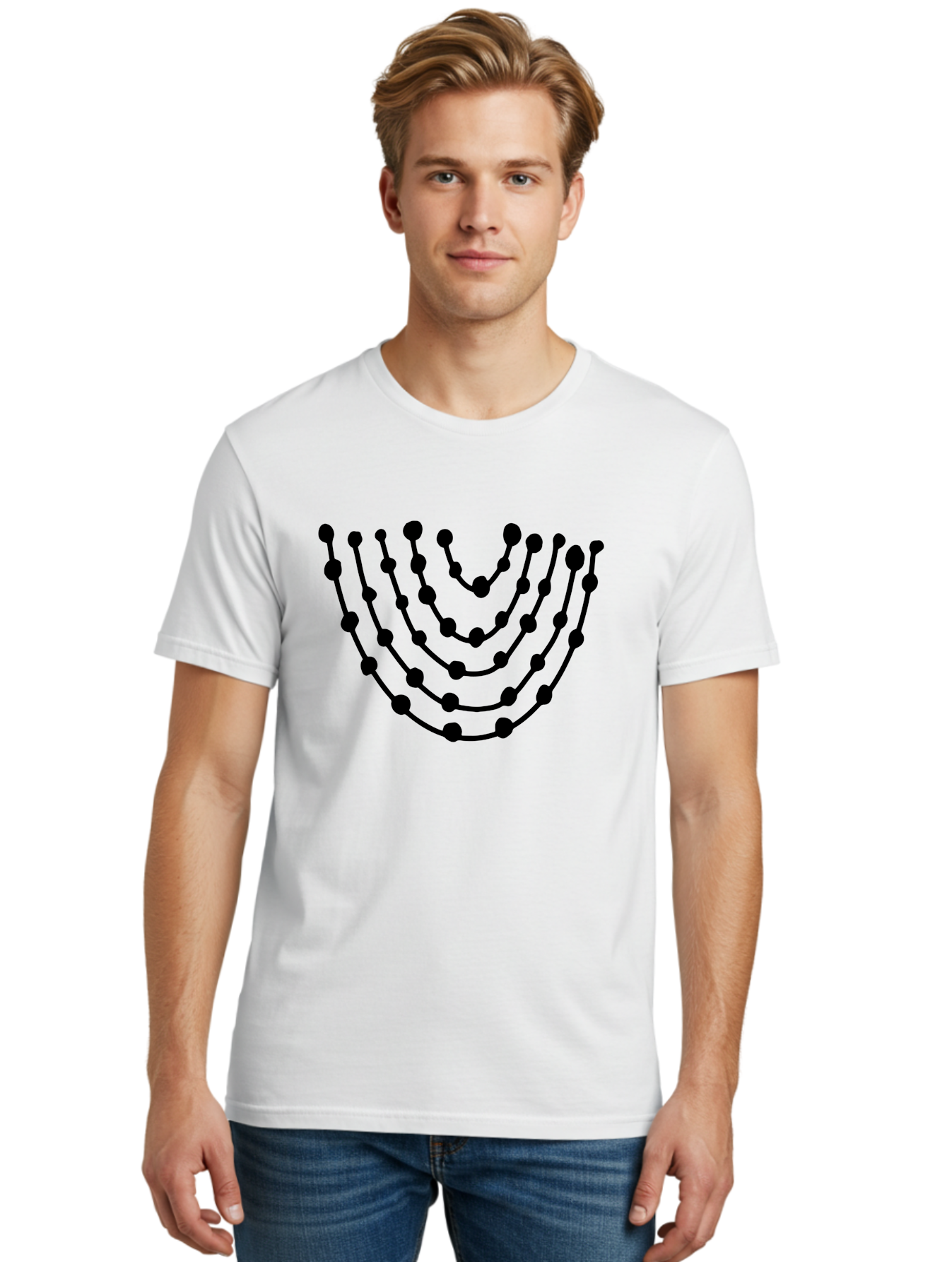 Menorah Men'S Graphic Tee, 100% Cotton, Comfortable Casual Summer Wear, Machine Washable, Menorah Illustration, Seven-Branched Candelabrum, Jewish Symbol, Black Graphic, Hanukkah, Faith, Tradition, Culture, Celebration - Aaa463