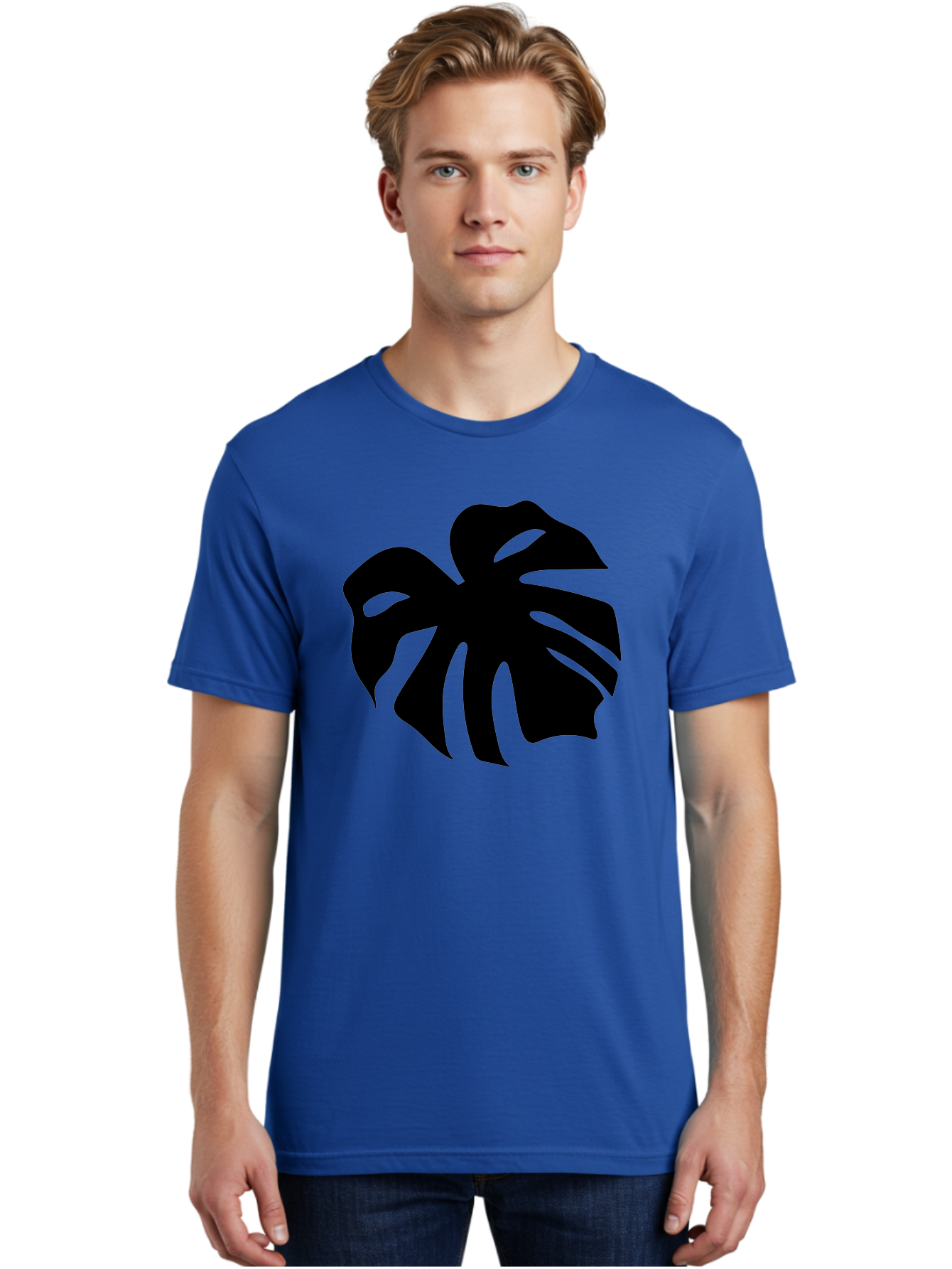 Monstera-Leaf-1 Men'S Graphic Tee, 100% Cotton, Comfortable Casual Summer Wear, Machine Washable, Tropical Leaf, Monstera Deliciosa, Exotic Foliage, Jungle Plants, Unique Shapes, Leafy Greens, Black Silhouette - Aaa466