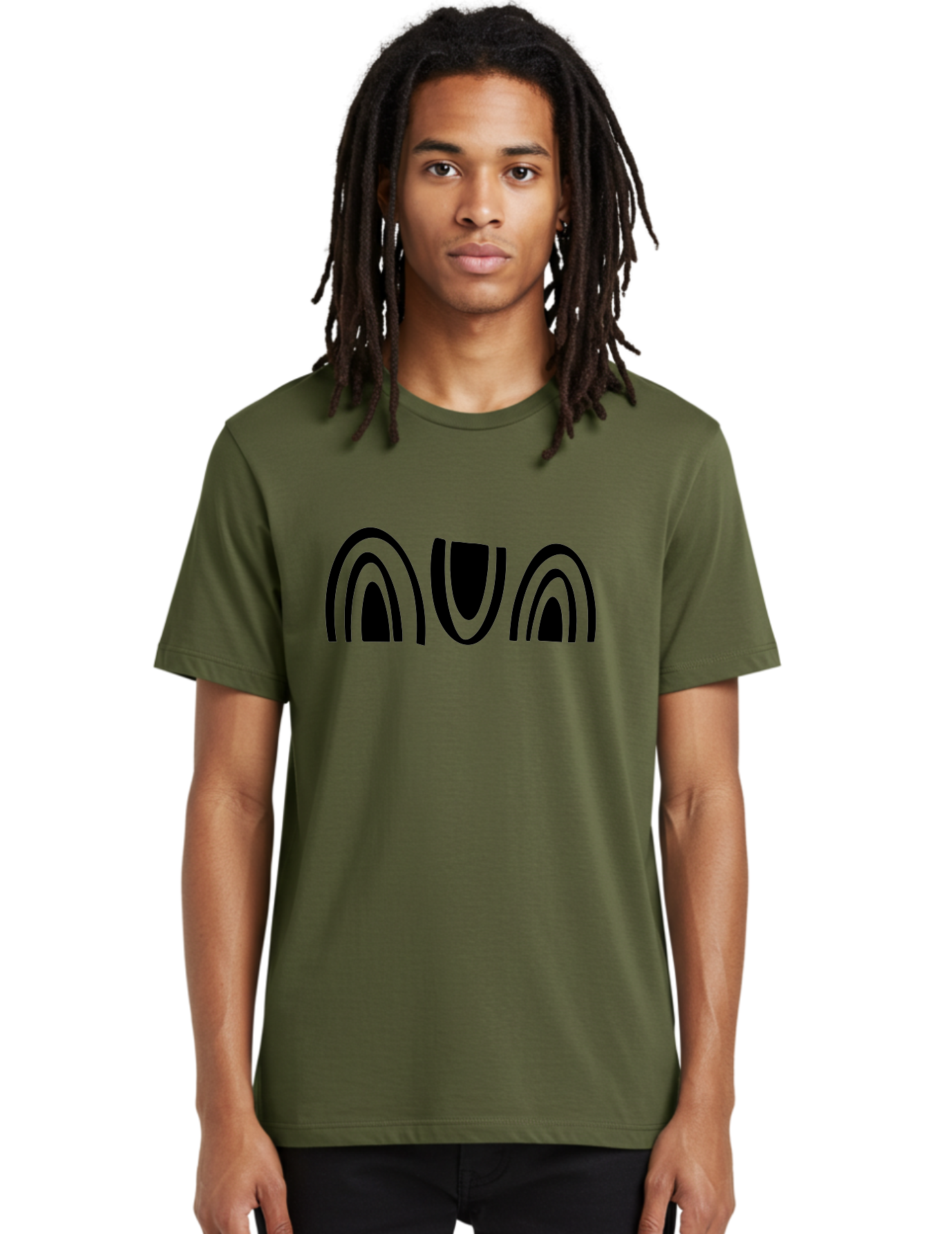 Nun Men'S Graphic Tee, 100% Cotton, Comfortable Casual Summer Wear, Machine Washable, Ava Logo, Minimalist Design, Black And Green Color Scheme, Simple Typography, Abstract Shapes, Modern Aesthetic, Graphical Elements - Aaa471