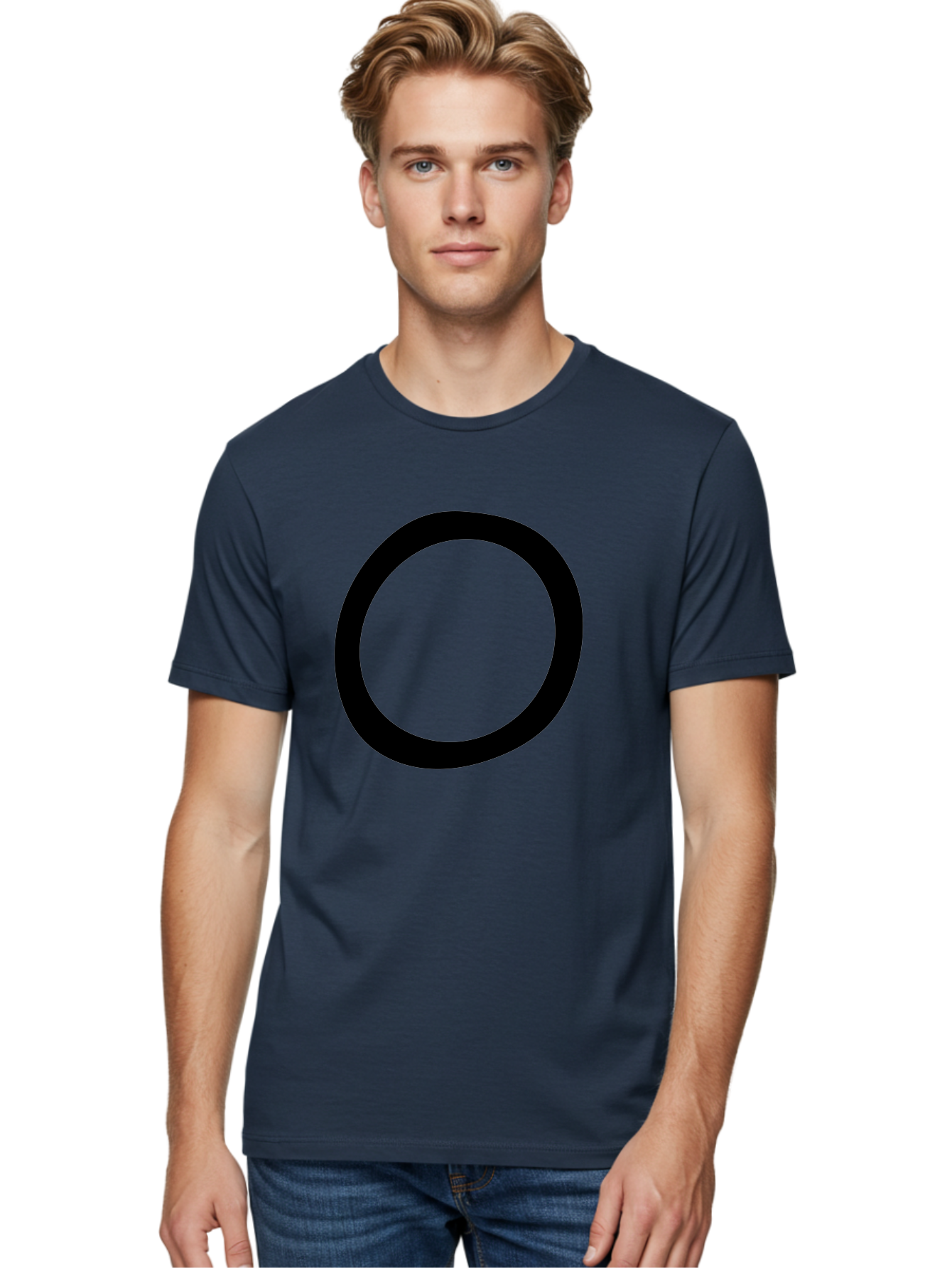 O Men'S Graphic Tee, 100% Cotton, Comfortable Casual Summer Wear, Machine Washable, Black Circle, Simple Shape, Minimalist Design, Bold Graphics, Modern Art, Abstract Symbol, Geometric Figure - Aaa472