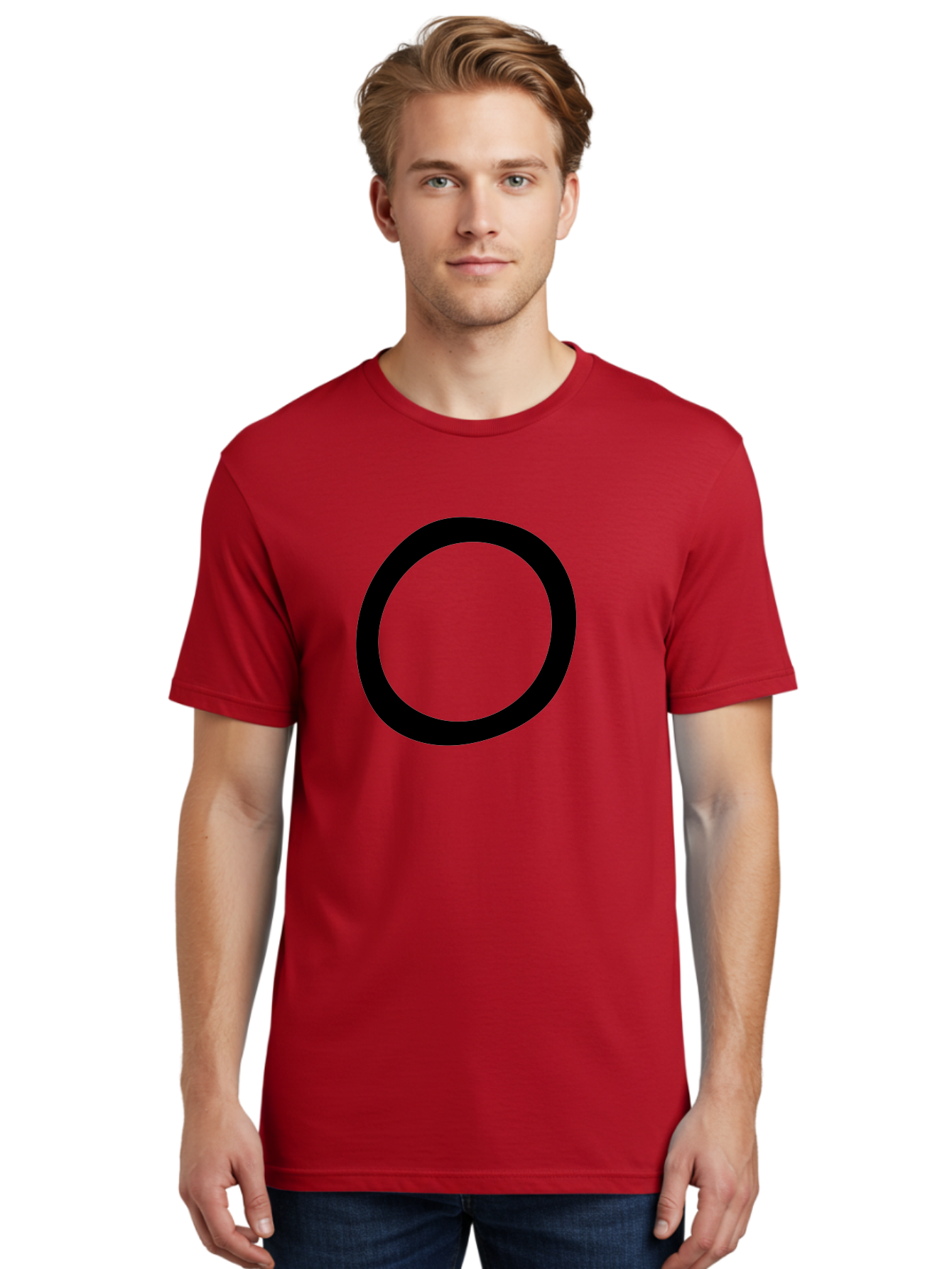 O Men'S Graphic Tee, 100% Cotton, Comfortable Casual Summer Wear, Machine Washable, Black Circle, Simple Shape, Minimalist Design, Bold Graphics, Modern Art, Abstract Symbol, Geometric Figure - Aaa472