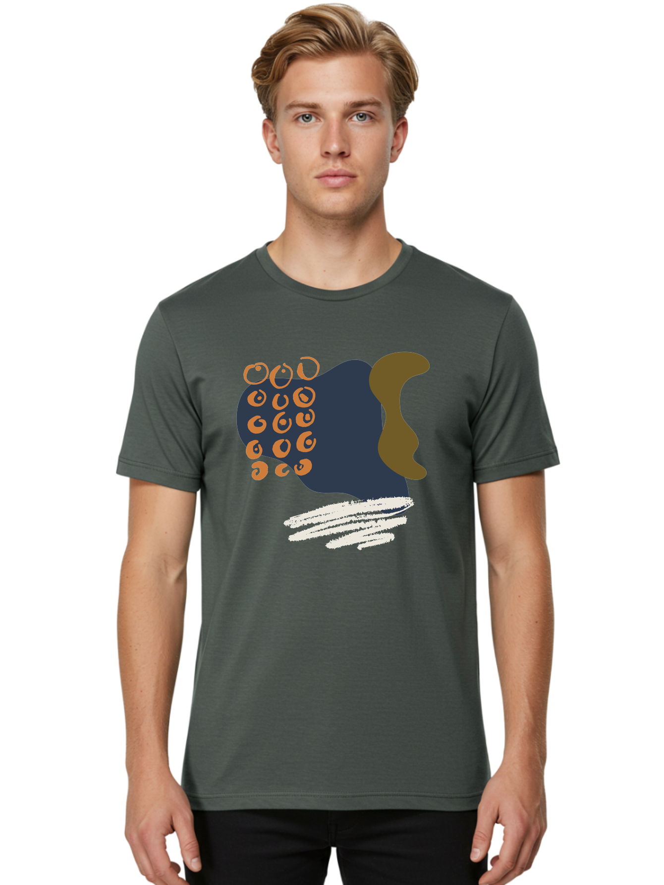 Octopus Men'S Graphic Tee, 100% Cotton, Comfortable Casual Summer Wear, Machine Washable, Octopus, Underwater Creature, Sea Animal, Abstract Art, Digital Illustration, Navy Blue, Orange, Brown And White Colors, Tentacles, Suckers, - Aaa473