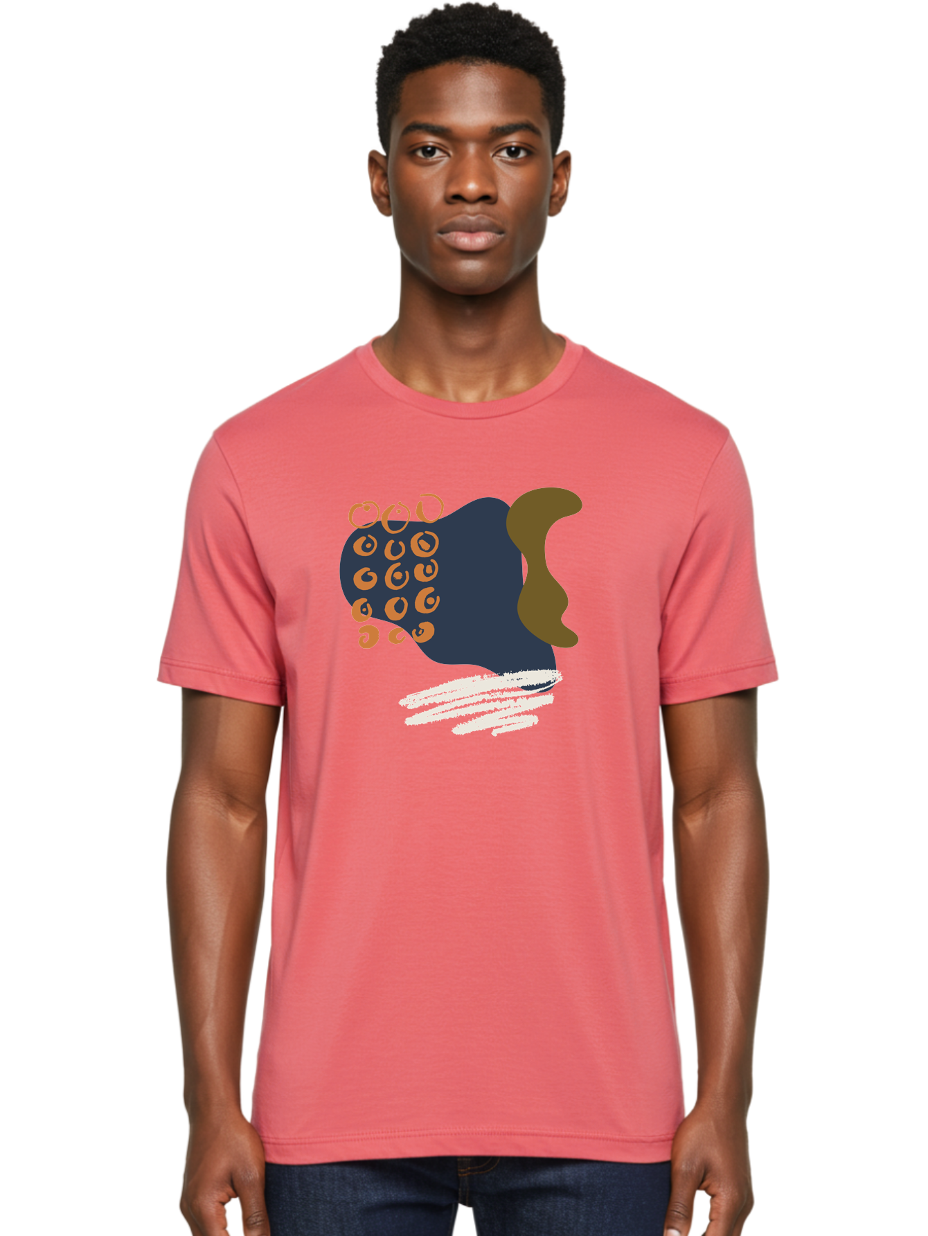 Octopus Men'S Graphic Tee, 100% Cotton, Comfortable Casual Summer Wear, Machine Washable, Octopus, Underwater Creature, Sea Animal, Abstract Art, Digital Illustration, Navy Blue, Orange, Brown And White Colors, Tentacles, Suckers, - Aaa473