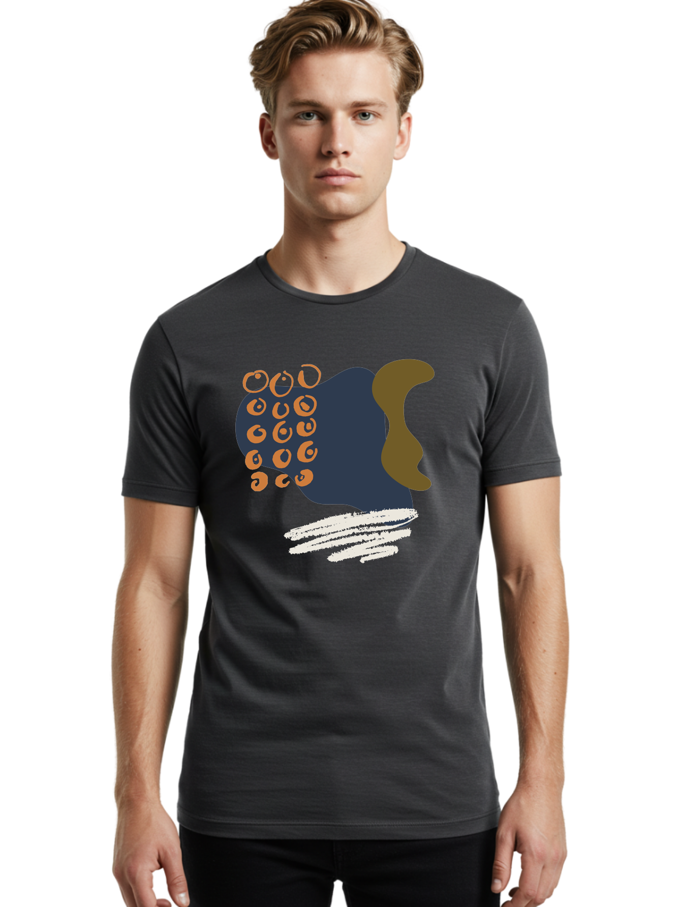 Octopus Men'S Graphic Tee, 100% Cotton, Comfortable Casual Summer Wear, Machine Washable, Octopus, Underwater Creature, Sea Animal, Abstract Art, Digital Illustration, Navy Blue, Orange, Brown And White Colors, Tentacles, Suckers, - Aaa473