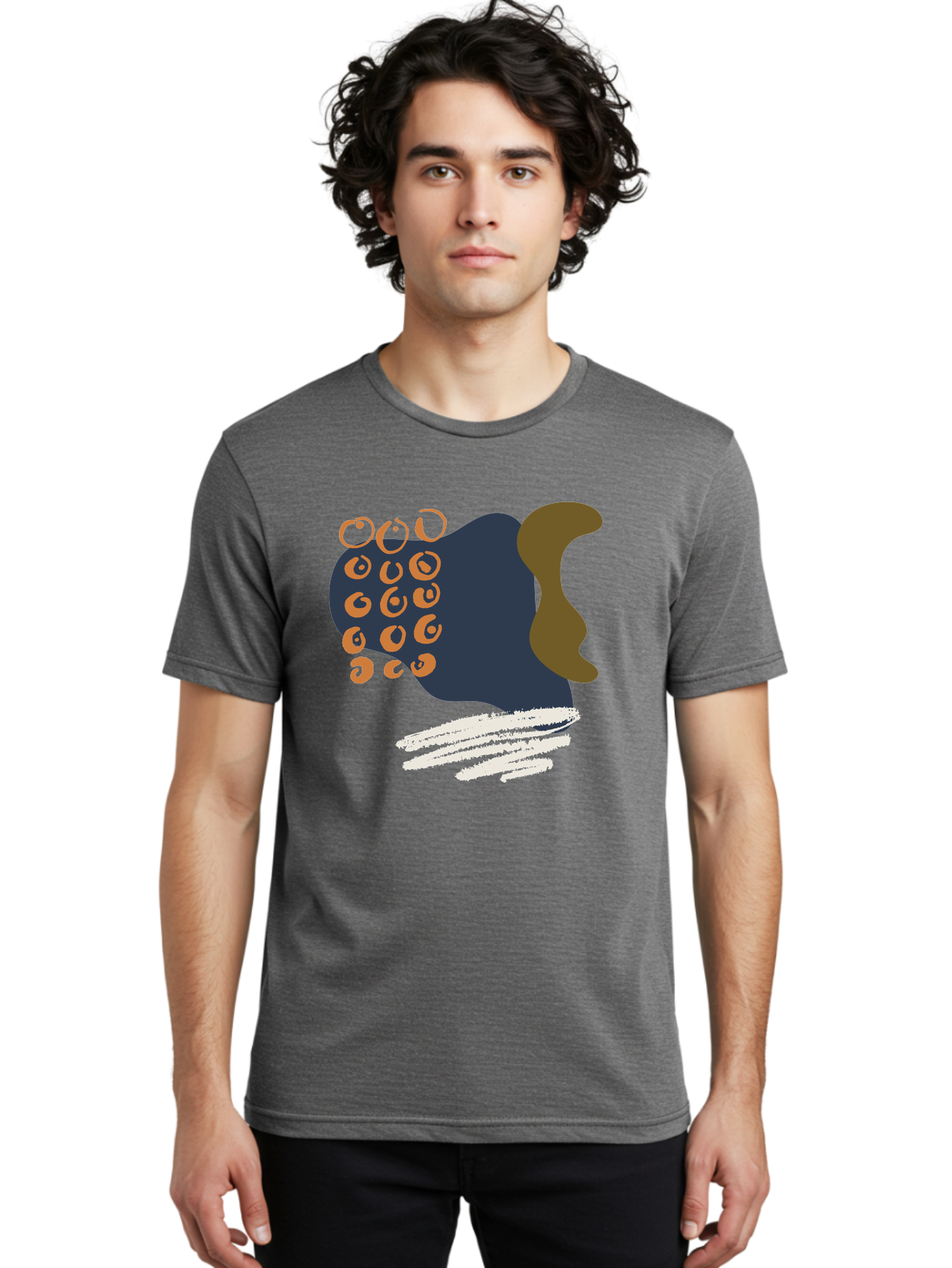 Octopus Men'S Graphic Tee, 100% Cotton, Comfortable Casual Summer Wear, Machine Washable, Octopus, Underwater Creature, Sea Animal, Abstract Art, Digital Illustration, Navy Blue, Orange, Brown And White Colors, Tentacles, Suckers, - Aaa473