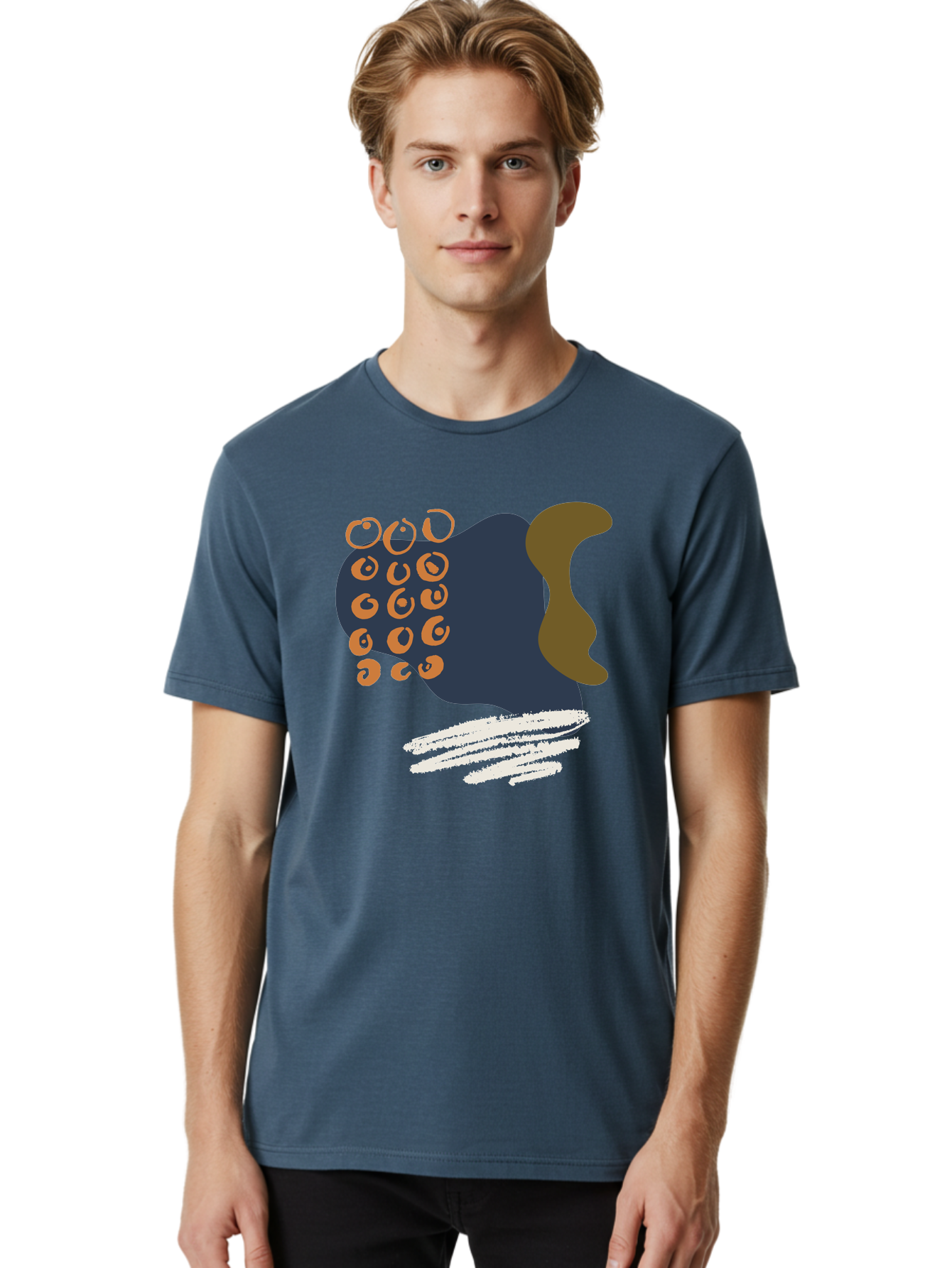 Octopus Men'S Graphic Tee, 100% Cotton, Comfortable Casual Summer Wear, Machine Washable, Octopus, Underwater Creature, Sea Animal, Abstract Art, Digital Illustration, Navy Blue, Orange, Brown And White Colors, Tentacles, Suckers, - Aaa473