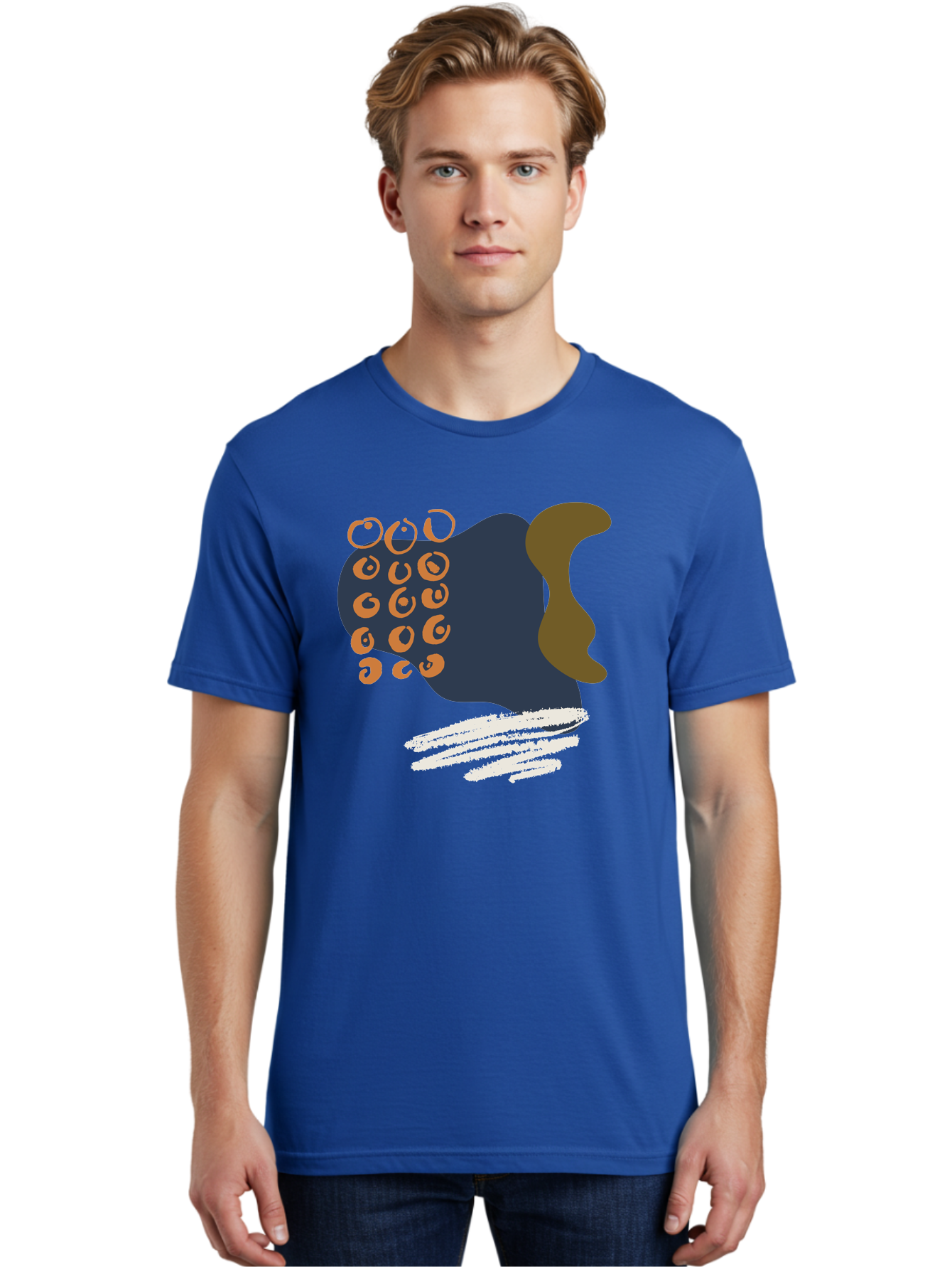 Octopus Men'S Graphic Tee, 100% Cotton, Comfortable Casual Summer Wear, Machine Washable, Octopus, Underwater Creature, Sea Animal, Abstract Art, Digital Illustration, Navy Blue, Orange, Brown And White Colors, Tentacles, Suckers, - Aaa473