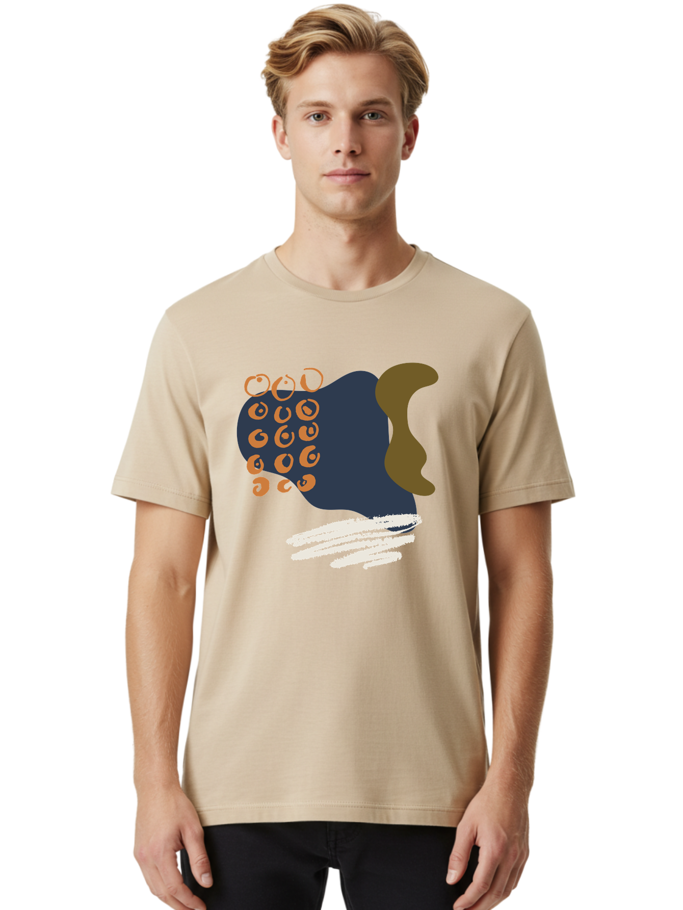 Octopus Men'S Graphic Tee, 100% Cotton, Comfortable Casual Summer Wear, Machine Washable, Octopus, Underwater Creature, Sea Animal, Abstract Art, Digital Illustration, Navy Blue, Orange, Brown And White Colors, Tentacles, Suckers, - Aaa473
