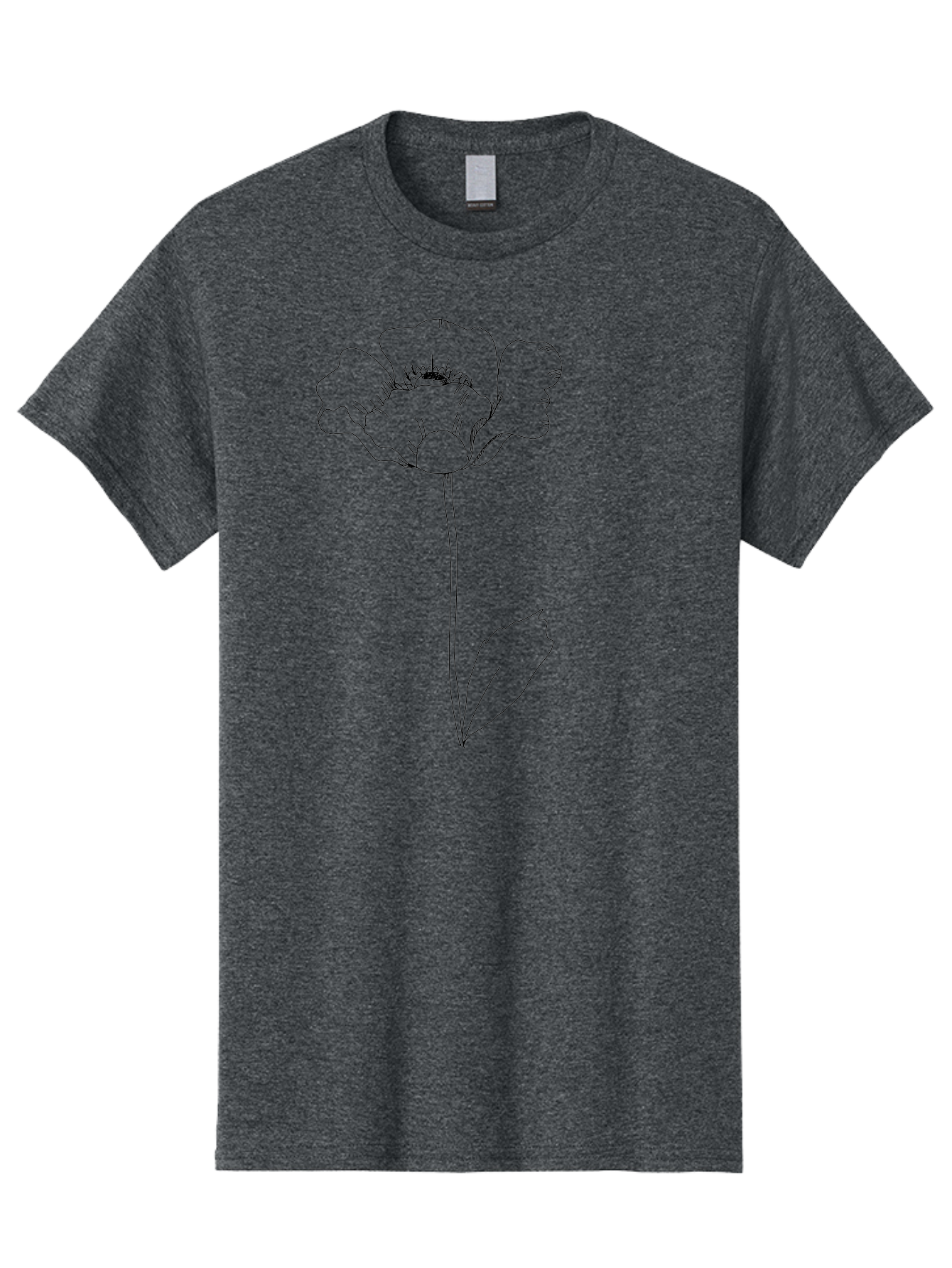 Poppy Men'S Graphic Tee, 100% Cotton, Comfortable Casual Summer Wear, Machine Washable, Simple Line Art, Poppy Flower, Minimalist Design, Delicate Outline, Single Stem, Leaves, Natural Simplicity, Modern Illustration - Aaa476