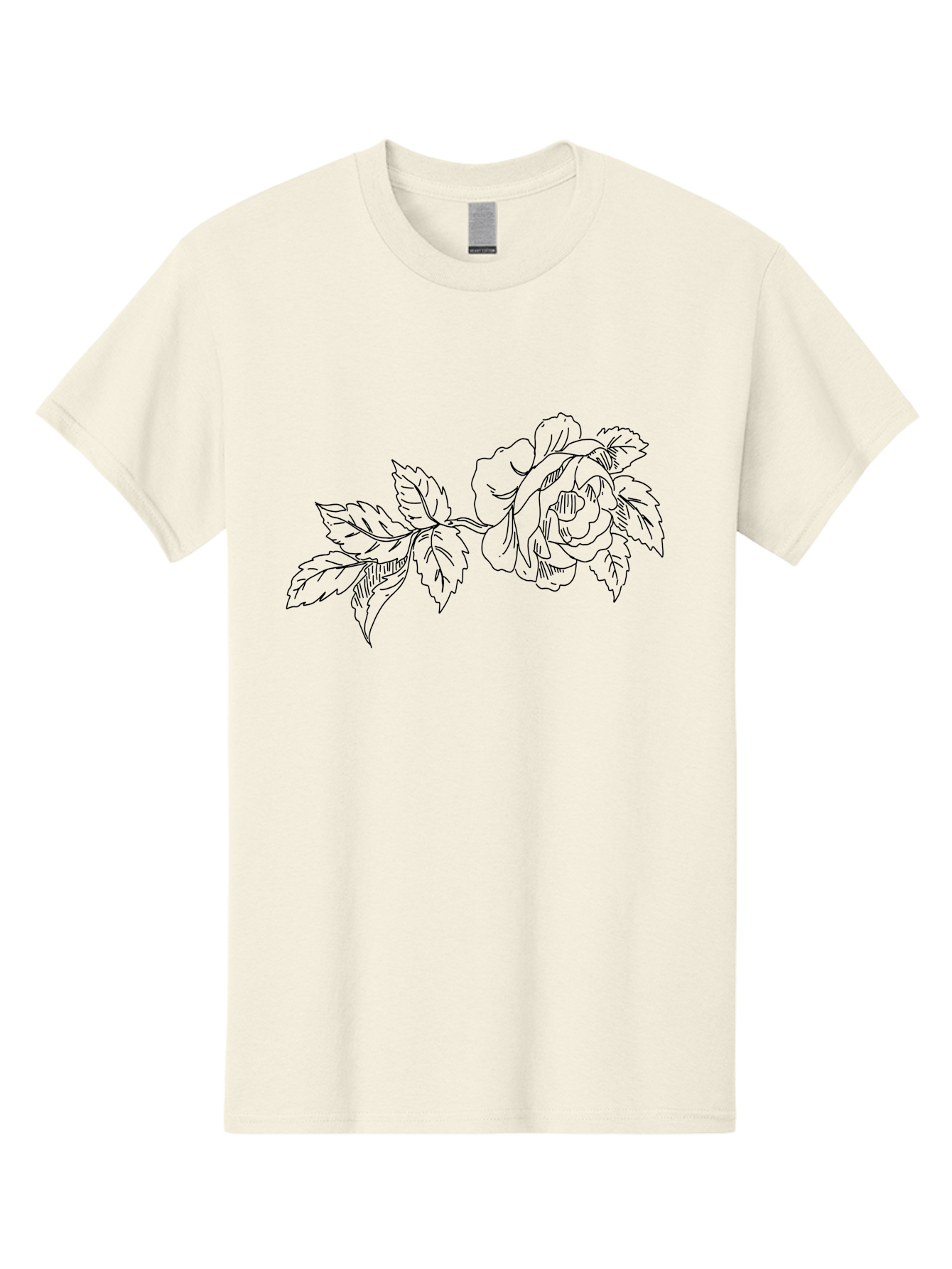 Rose-1 Men'S Graphic Tee, 100% Cotton, Comfortable Casual Summer Wear, Machine Washable, Rose Illustration, Line Art, Floral Design, Botanical Drawing, Leafy Stem, Black Outline, Delicate Flowers, Minimalist Art - Aaa478