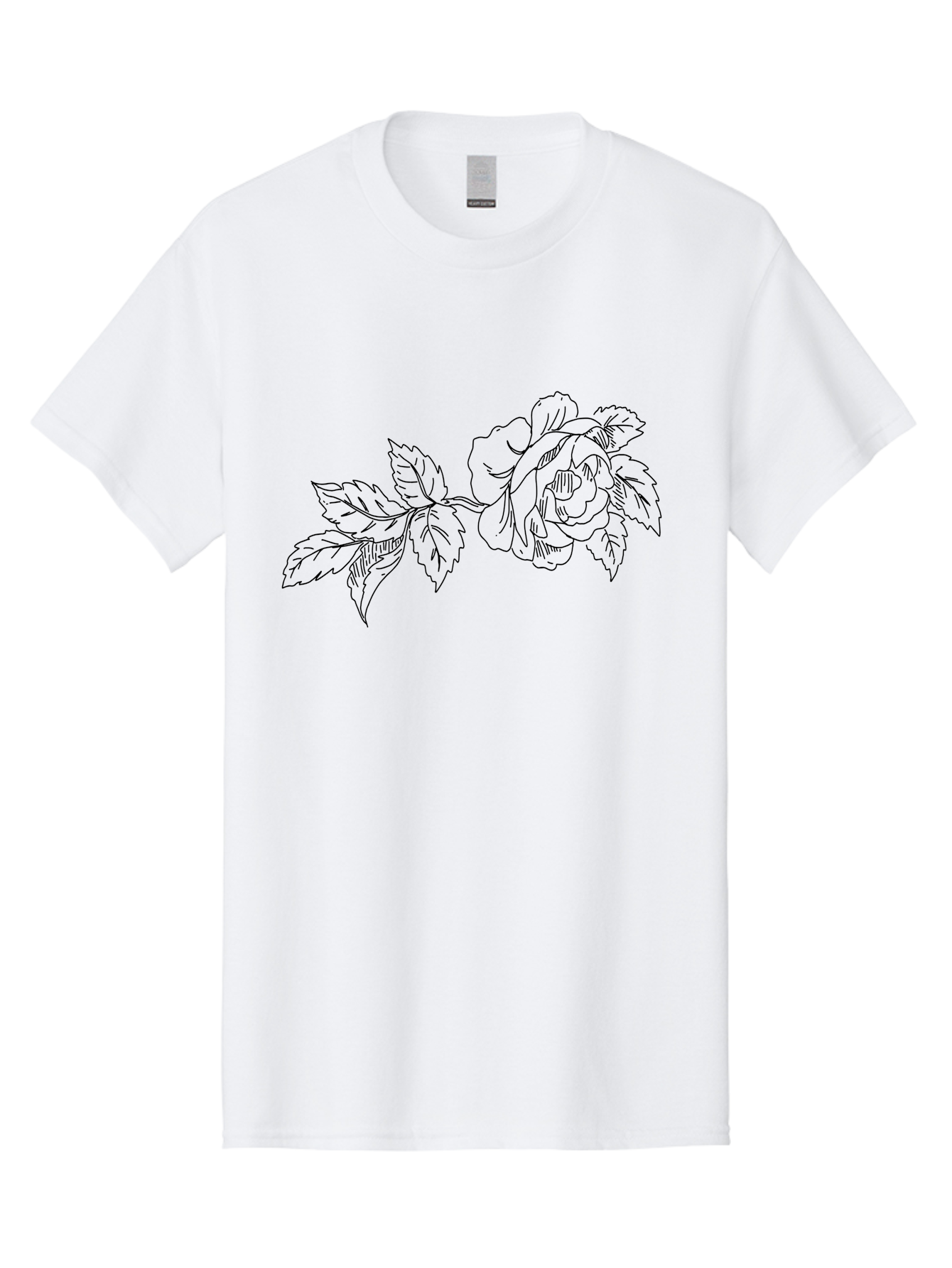 Rose-1 Men'S Graphic Tee, 100% Cotton, Comfortable Casual Summer Wear, Machine Washable, Rose Illustration, Line Art, Floral Design, Botanical Drawing, Leafy Stem, Black Outline, Delicate Flowers, Minimalist Art - Aaa478