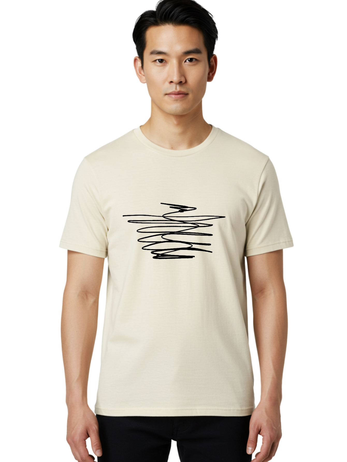 Scribble-1 Men'S Graphic Tee, 100% Cotton, Comfortable Casual Summer Wear, Machine Washable, Black Squiggle, Abstract Art, Modern Design, Creative Expression, Artistic Freedom, Wavy Lines, Dynamic Movement - Aaa481