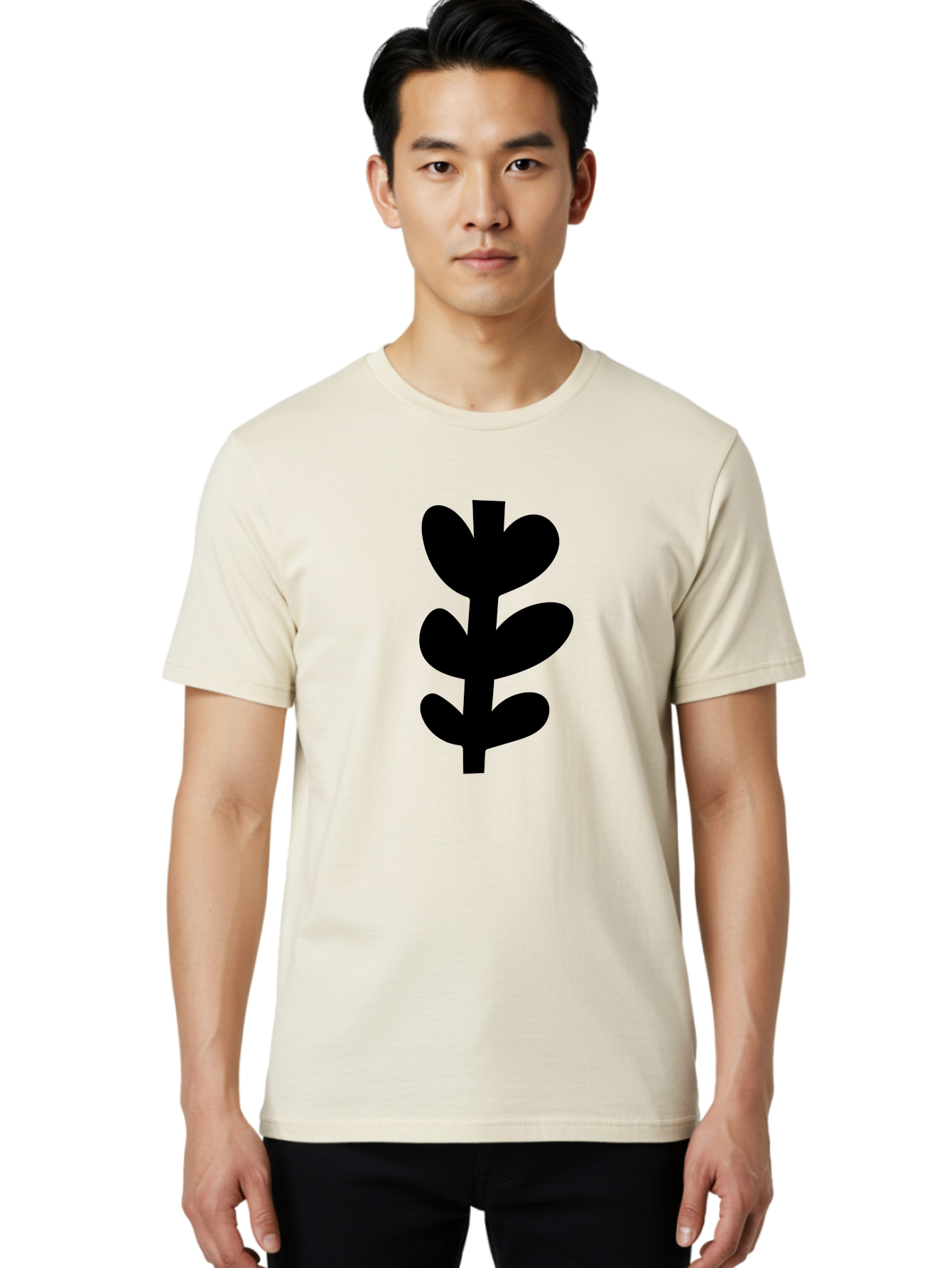 Silhouette-Of-Wheat-Or-Barley Men'S Graphic Tee, 100% Cotton, Comfortable Casual Summer Wear, Machine Washable, Black Plant Silhouette, Simple Design, Minimalist Art, Nature-Inspired Graphic, Leafy Stem, Botanical Icon, Modern Illustration - Aaa488