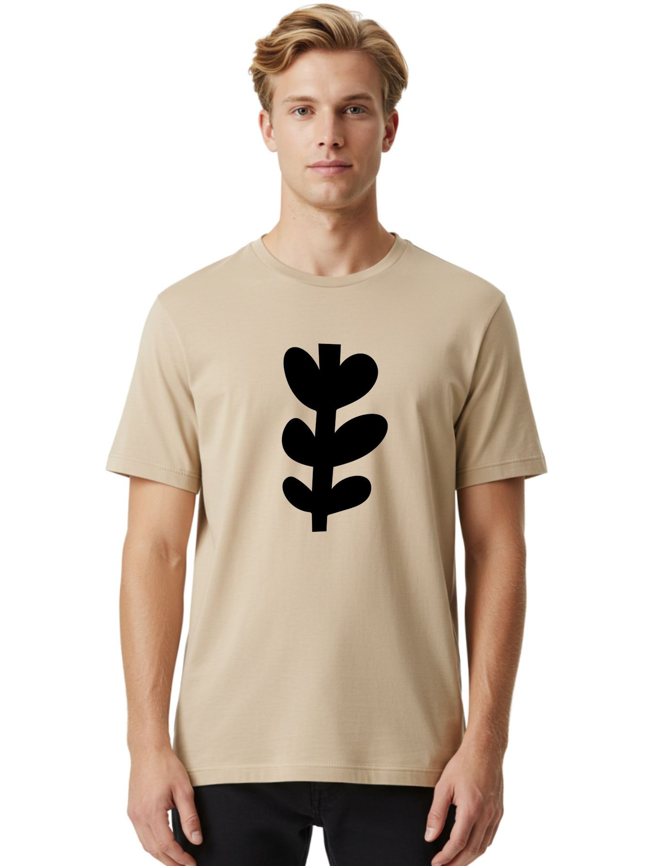 Silhouette-Of-Wheat-Or-Barley Men'S Graphic Tee, 100% Cotton, Comfortable Casual Summer Wear, Machine Washable, Black Plant Silhouette, Simple Design, Minimalist Art, Nature-Inspired Graphic, Leafy Stem, Botanical Icon, Modern Illustration - Aaa488