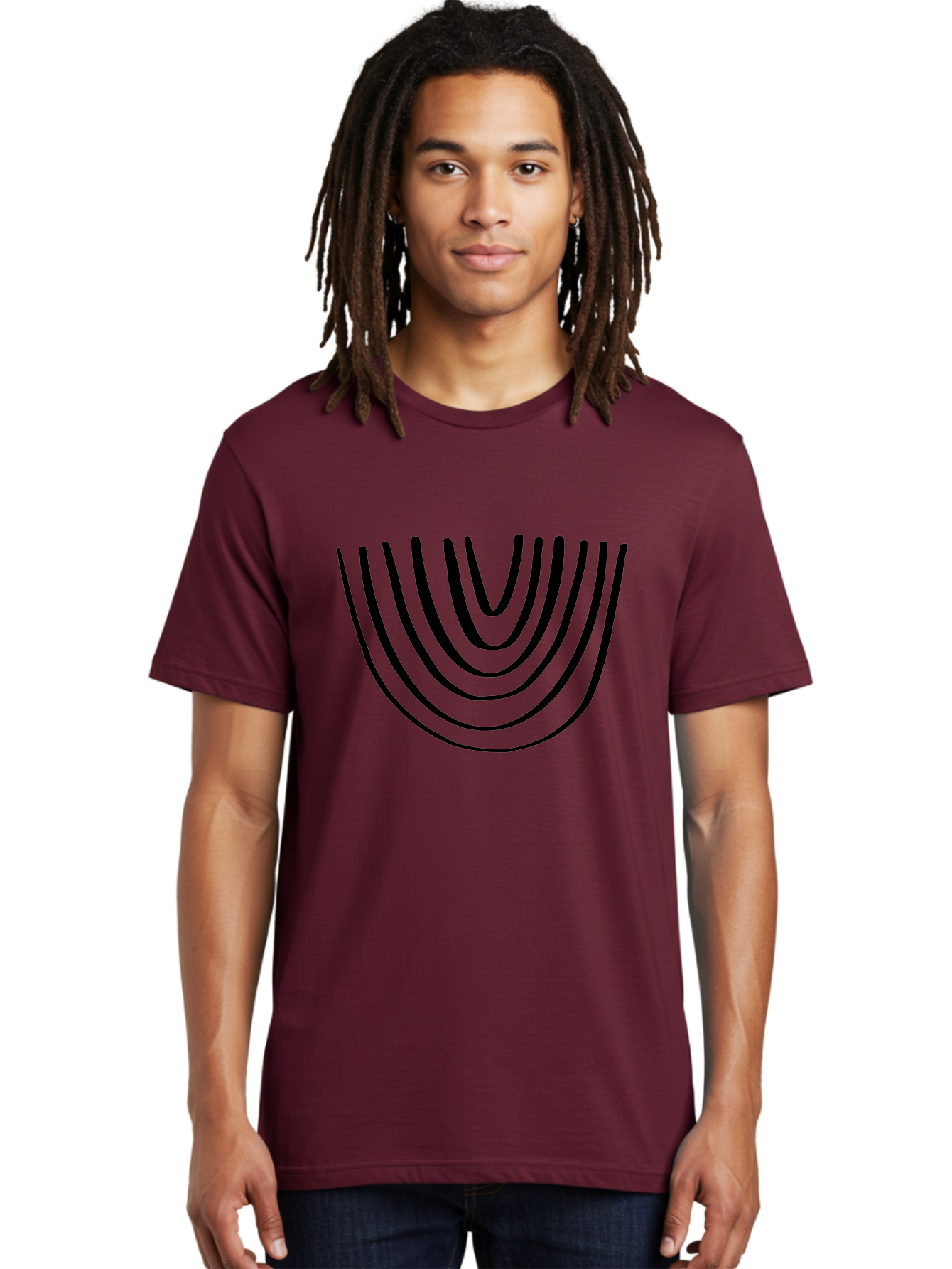 Stacked-Arches Men'S Graphic Tee, 100% Cotton, Comfortable Casual Summer Wear, Machine Washable, Black Arches, Curved Lines, Minimalist Design, Simple Shapes, Abstract Art, Geometric Pattern, Bold Graphics - Aaa491