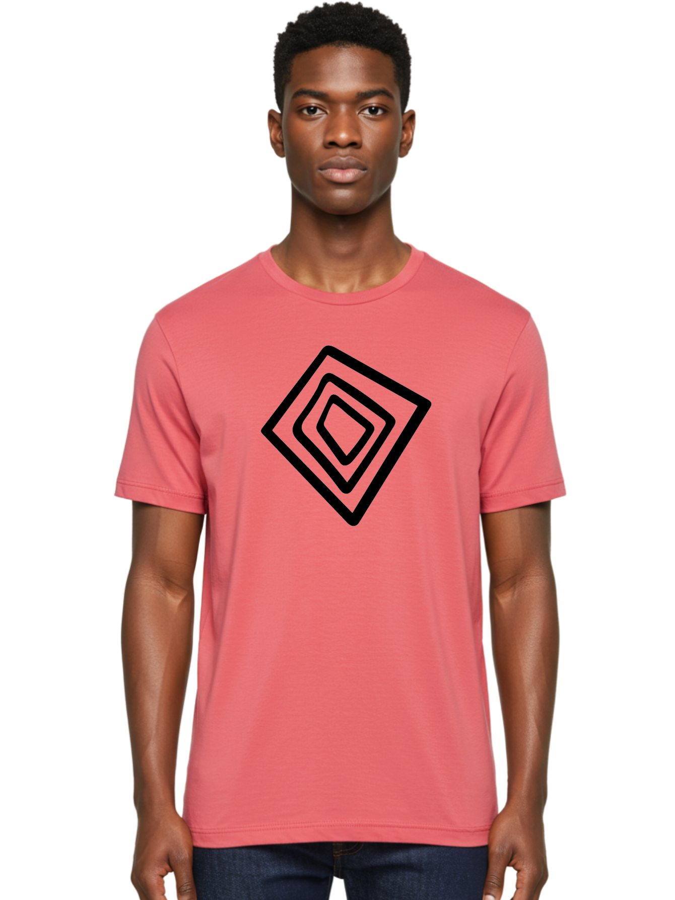 Stacked-Diamonds Men'S Graphic Tee, 100% Cotton, Comfortable Casual Summer Wear, Machine Washable, Concentric Diamond Shapes, Layered Design, Minimalist Art, Black And Green, Geometric Pattern, Modern Aesthetic, Simple Graphics - Aaa492
