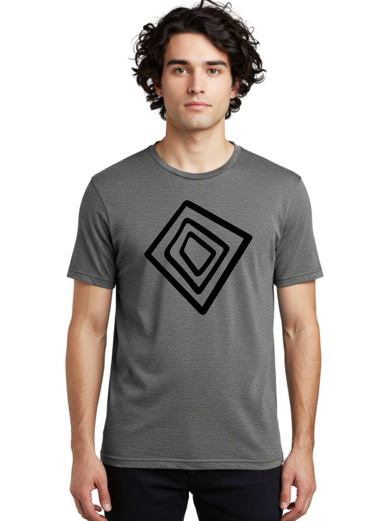 Stacked-Diamonds Men'S Graphic Tee, 100% Cotton, Comfortable Casual Summer Wear, Machine Washable, Concentric Diamond Shapes, Layered Design, Minimalist Art, Black And Green, Geometric Pattern, Modern Aesthetic, Simple Graphics - Aaa492