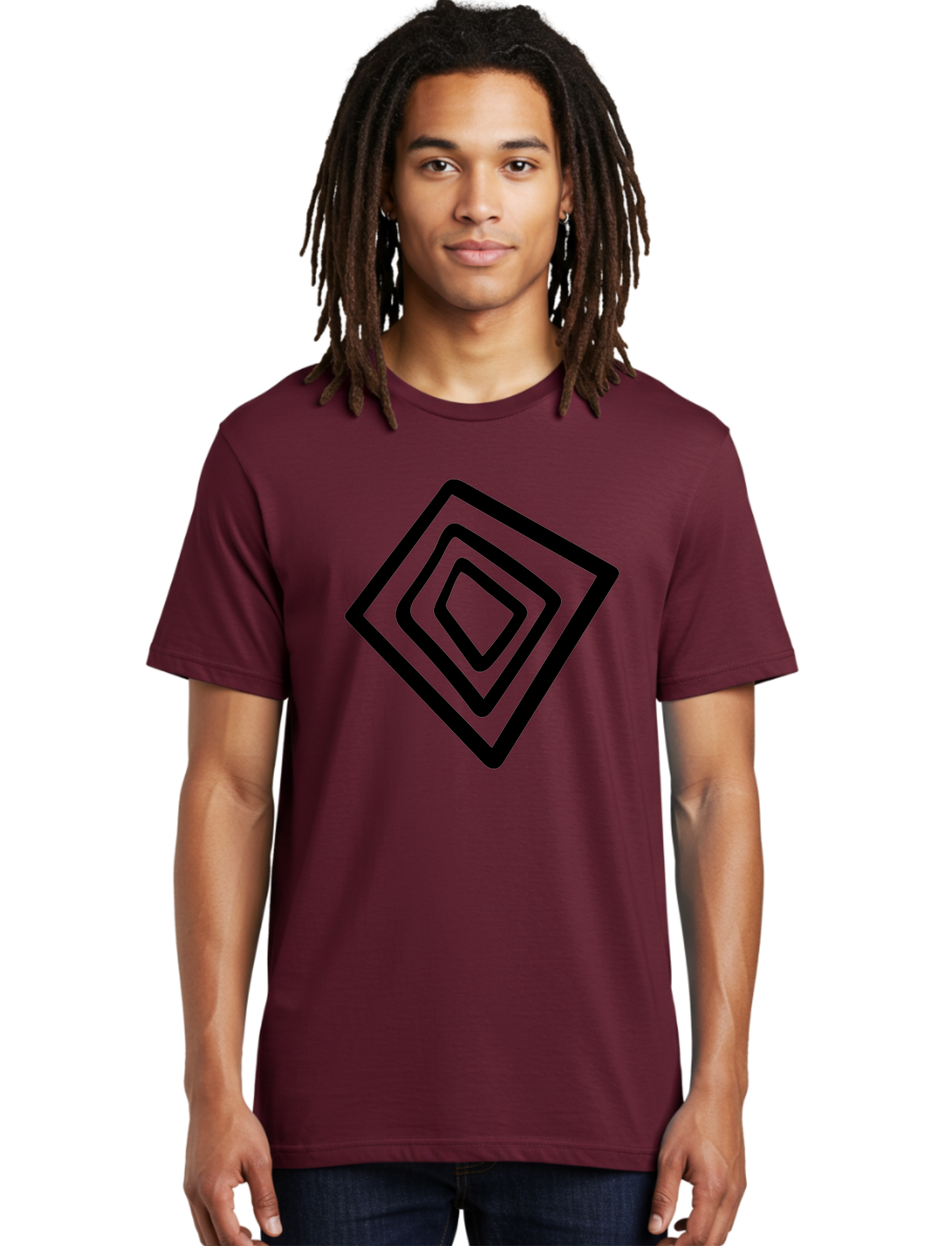 Stacked-Diamonds Men'S Graphic Tee, 100% Cotton, Comfortable Casual Summer Wear, Machine Washable, Concentric Diamond Shapes, Layered Design, Minimalist Art, Black And Green, Geometric Pattern, Modern Aesthetic, Simple Graphics - Aaa492