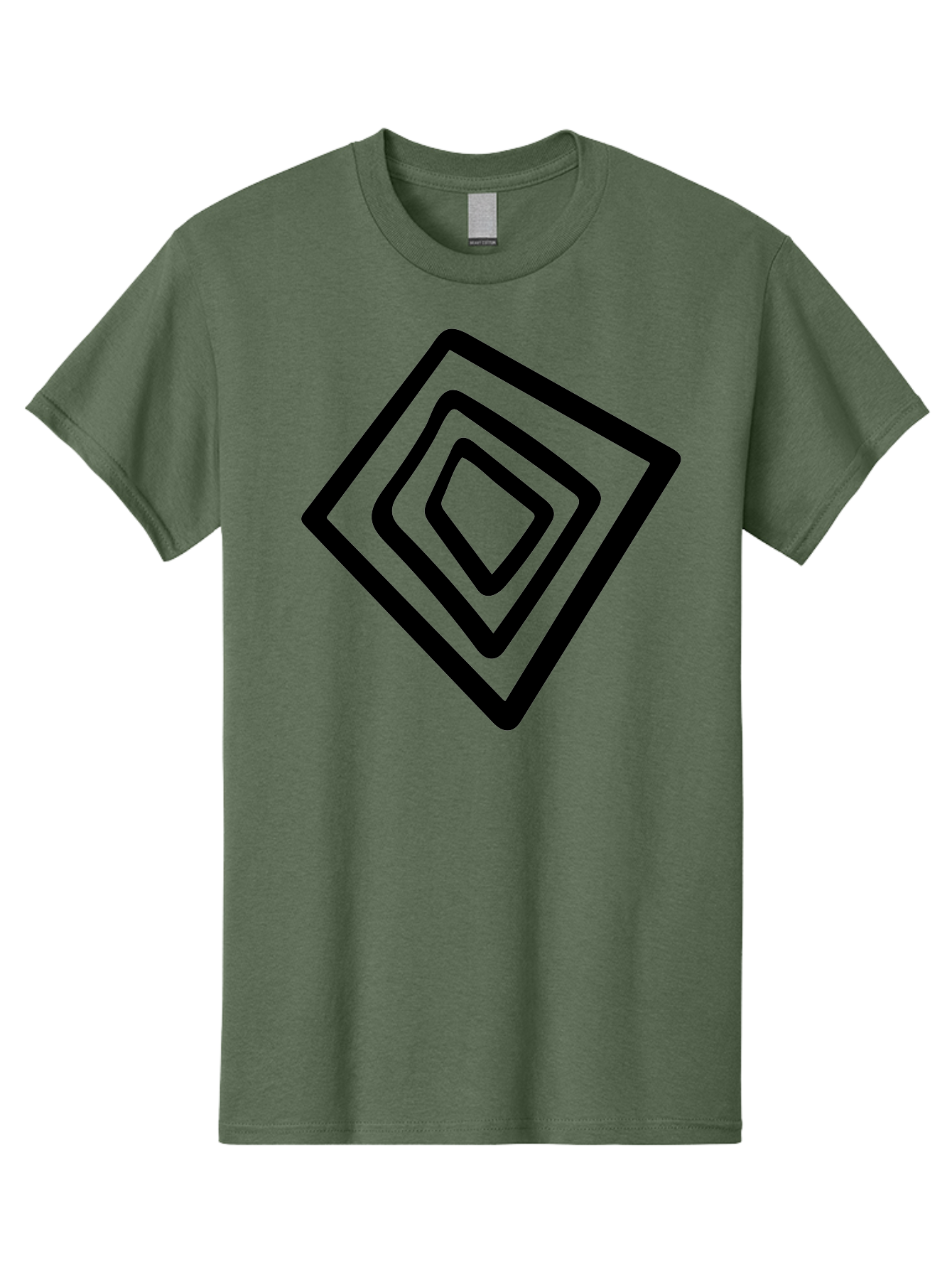 Stacked-Diamonds Men'S Graphic Tee, 100% Cotton, Comfortable Casual Summer Wear, Machine Washable, Concentric Diamond Shapes, Layered Design, Minimalist Art, Black And Green, Geometric Pattern, Modern Aesthetic, Simple Graphics - Aaa492