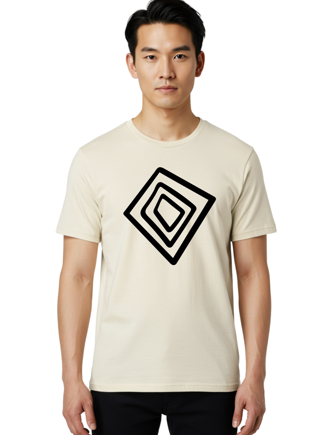 Stacked-Diamonds Men'S Graphic Tee, 100% Cotton, Comfortable Casual Summer Wear, Machine Washable, Concentric Diamond Shapes, Layered Design, Minimalist Art, Black And Green, Geometric Pattern, Modern Aesthetic, Simple Graphics - Aaa492