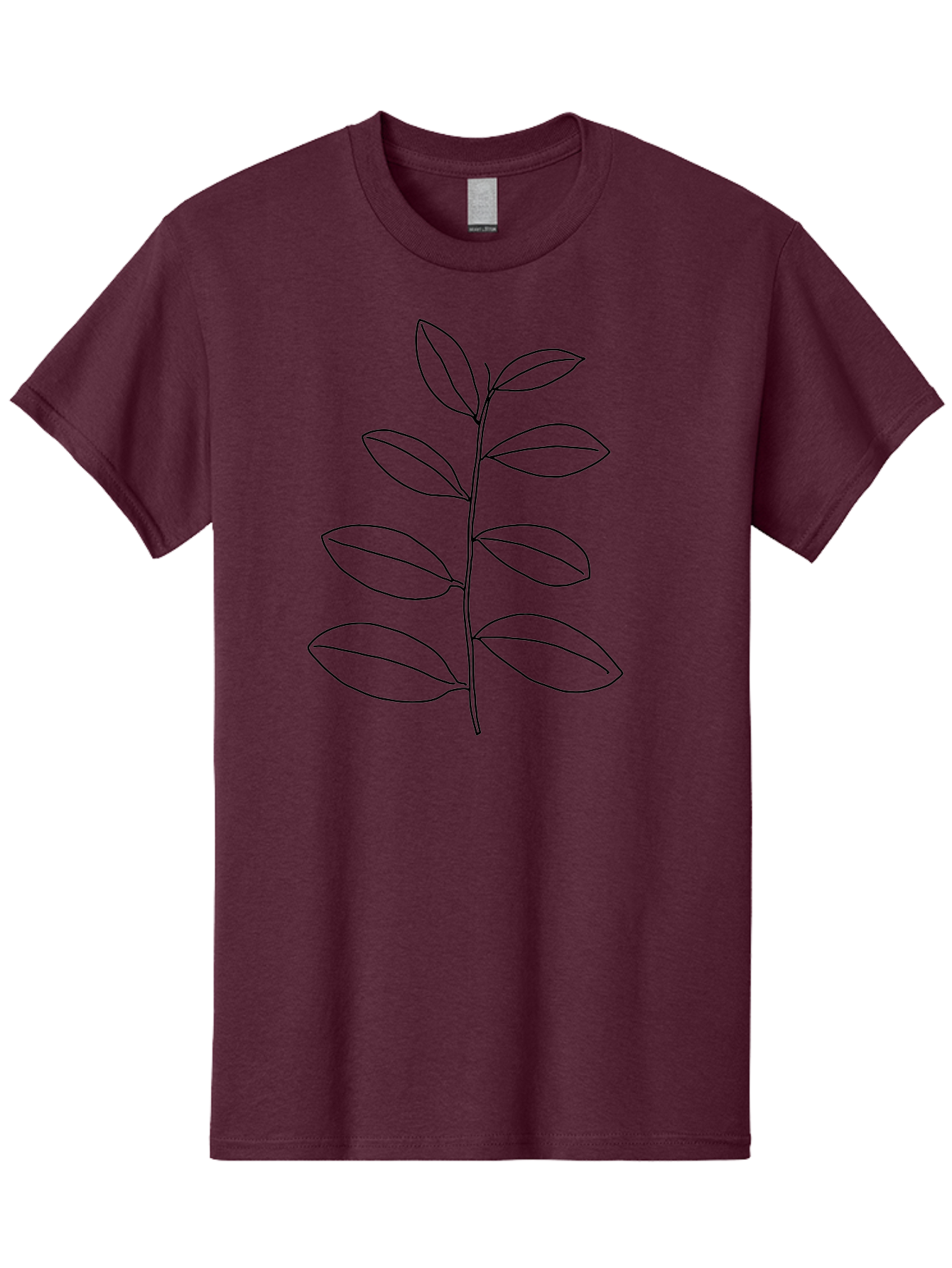 Stem-With-Leaves Men'S Graphic Tee, 100% Cotton, Comfortable Casual Summer Wear, Machine Washable, Simple Line Art, Minimalist Design, Leafy Stem, Botanical Illustration, Natural Elements, Outline Art, Black Lines, Foliage - Aaa493