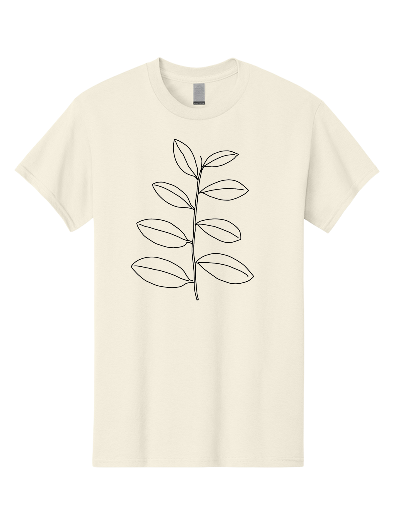 Stem-With-Leaves Men'S Graphic Tee, 100% Cotton, Comfortable Casual Summer Wear, Machine Washable, Simple Line Art, Minimalist Design, Leafy Stem, Botanical Illustration, Natural Elements, Outline Art, Black Lines, Foliage - Aaa493