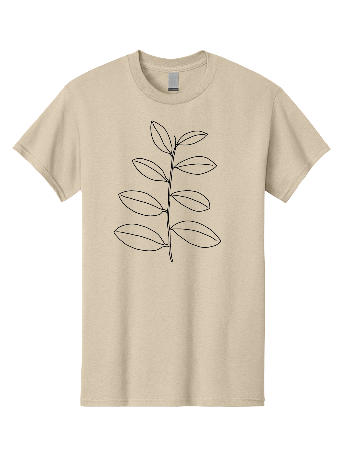 Stem-With-Leaves Men'S Graphic Tee, 100% Cotton, Comfortable Casual Summer Wear, Machine Washable, Simple Line Art, Minimalist Design, Leafy Stem, Botanical Illustration, Natural Elements, Outline Art, Black Lines, Foliage - Aaa493