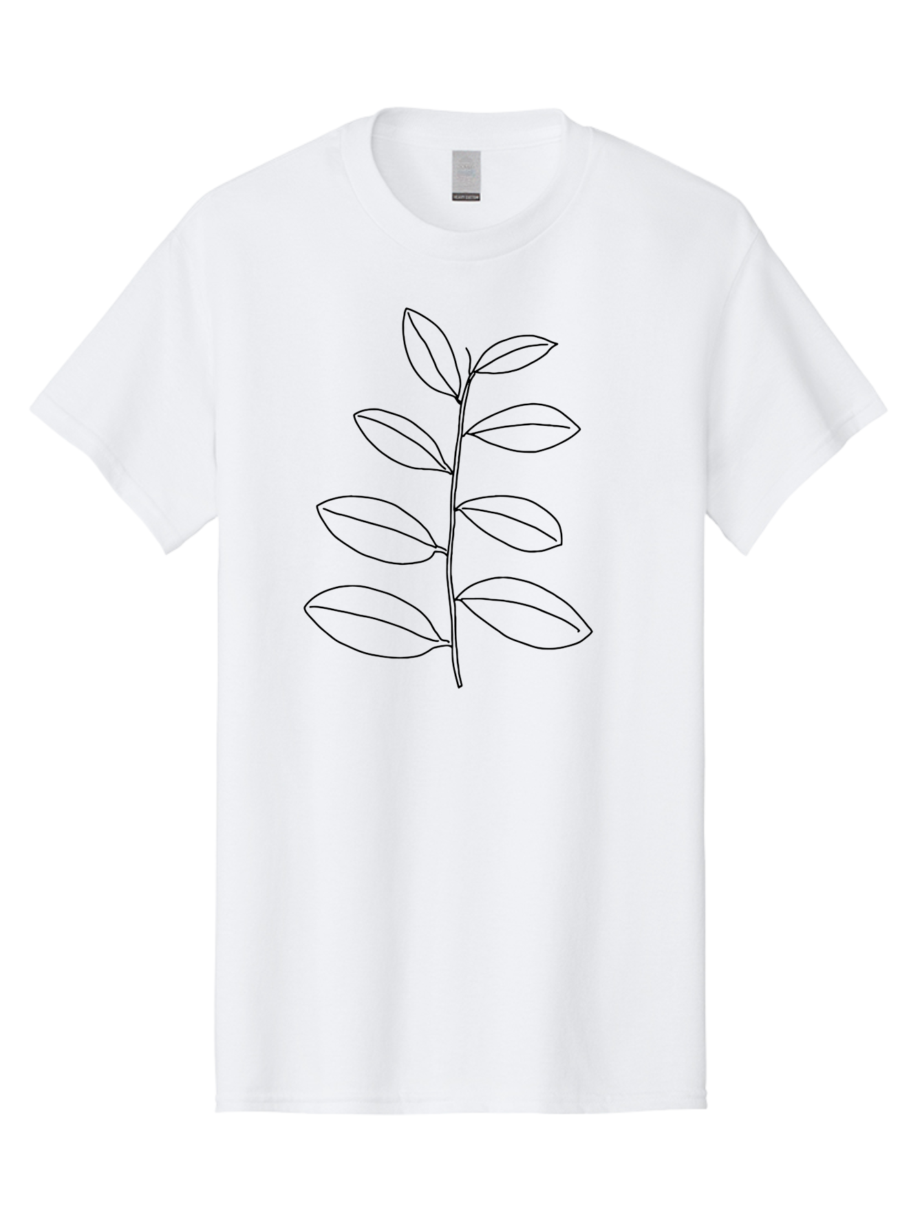 Stem-With-Leaves Men'S Graphic Tee, 100% Cotton, Comfortable Casual Summer Wear, Machine Washable, Simple Line Art, Minimalist Design, Leafy Stem, Botanical Illustration, Natural Elements, Outline Art, Black Lines, Foliage - Aaa493