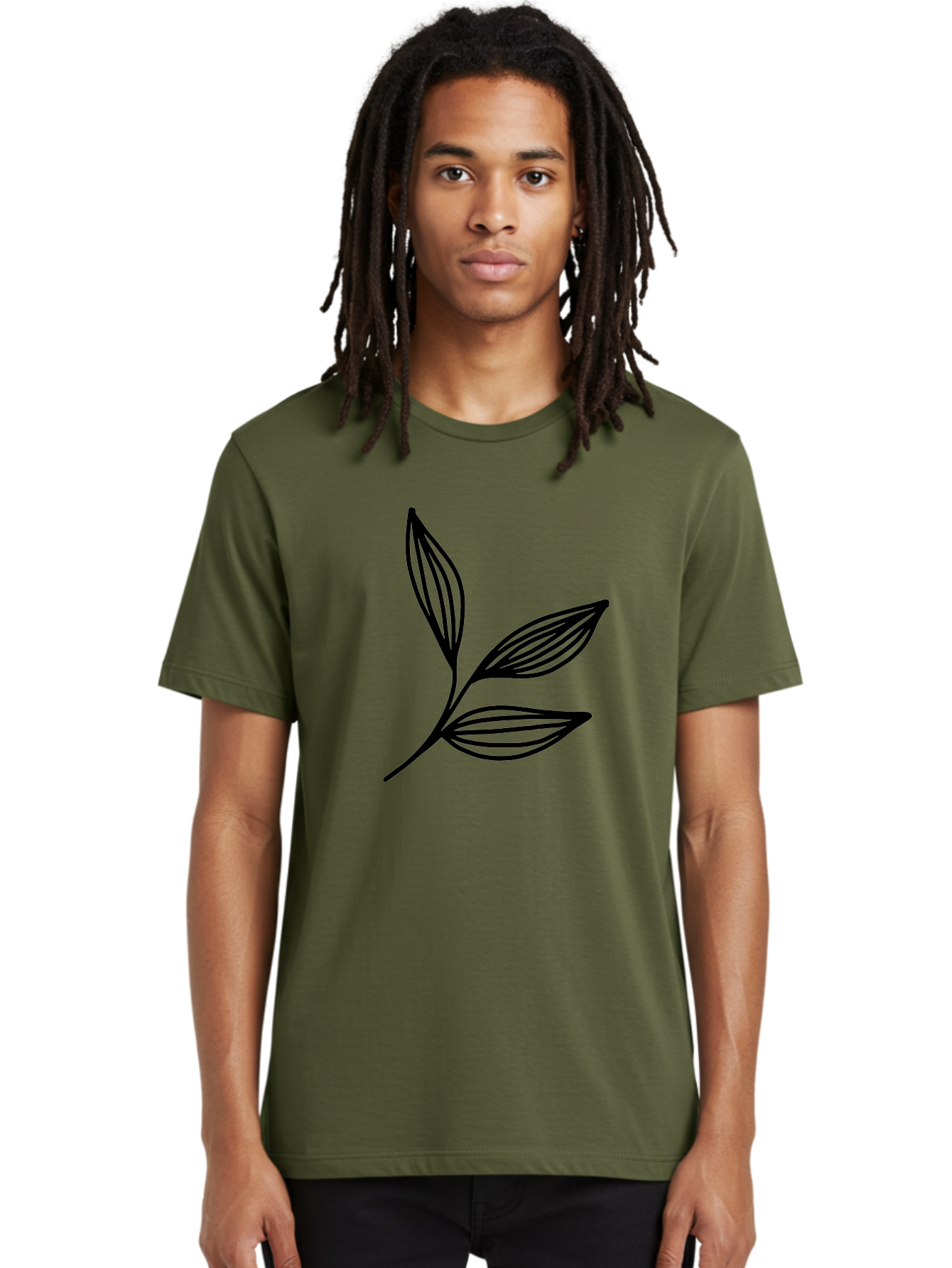 Three-Leaf-Stem Men'S Graphic Tee, 100% Cotton, Comfortable Casual Summer Wear, Machine Washable, Minimalist Leaf Design, Simple Line Art, Botanical Illustration, Three Leaves, Black Outline, Natural Theme, Eco-Friendly, Organic Shape - Aaa498