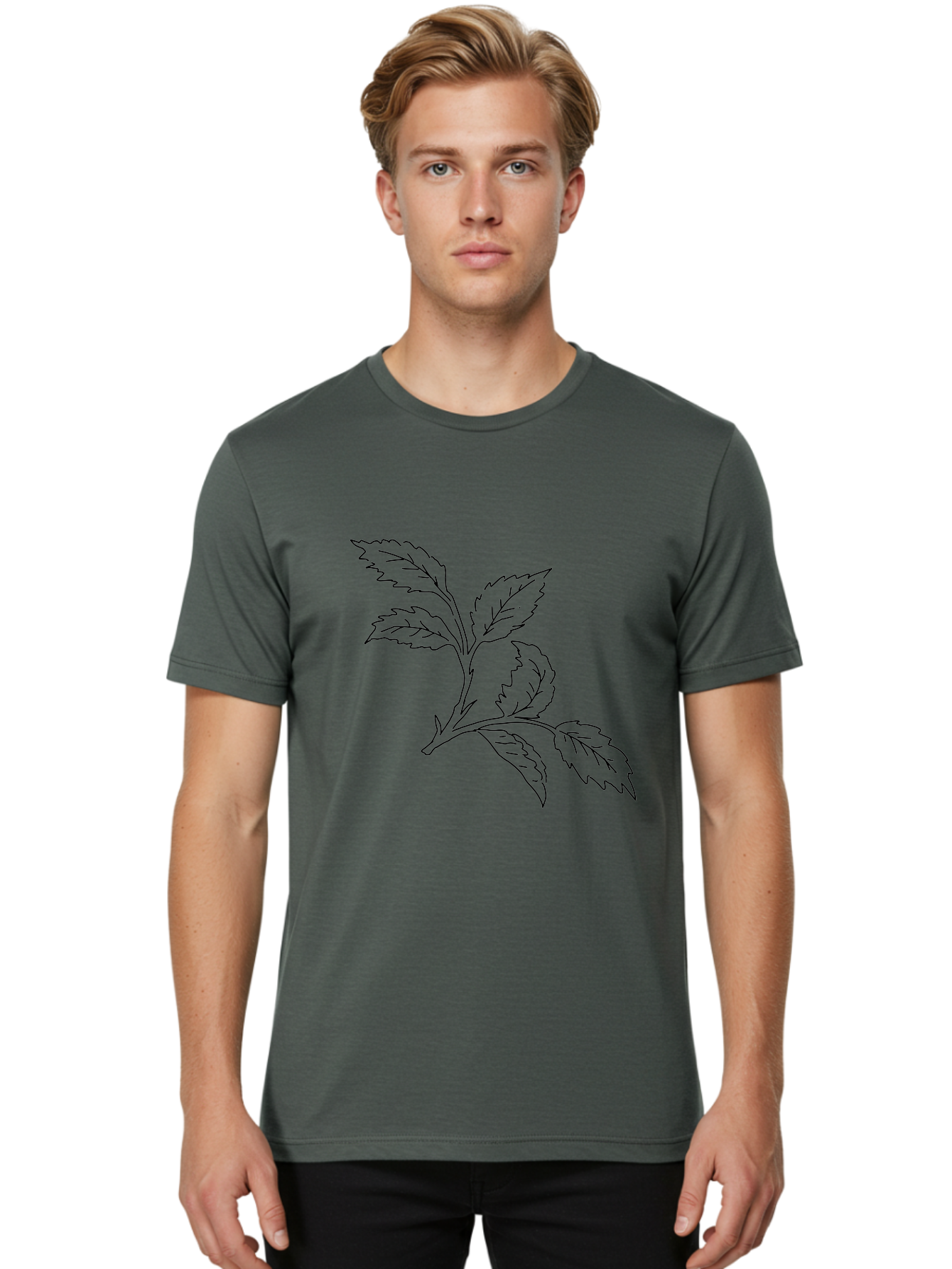 Tomato-Branch Men'S Graphic Tee, 100% Cotton, Comfortable Casual Summer Wear, Machine Washable, Tomato Leaves, Leafy Greens, Botanical Illustration, Leaf Structure, Simple Line Art, Garden Graphics, Vegetable Art - Aaa502