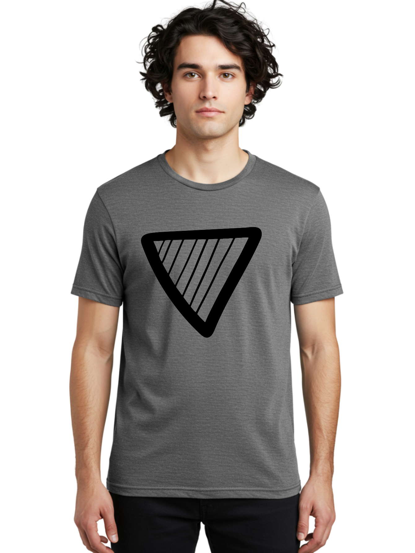 Triangle Men'S Graphic Tee, 100% Cotton, Comfortable Casual Summer Wear, Machine Washable, Triangle Shape, Yield Sign, Caution Sign, Black Outline, Warning Symbol, Traffic Sign, Road Safety, Diagonal Lines - Aaa503