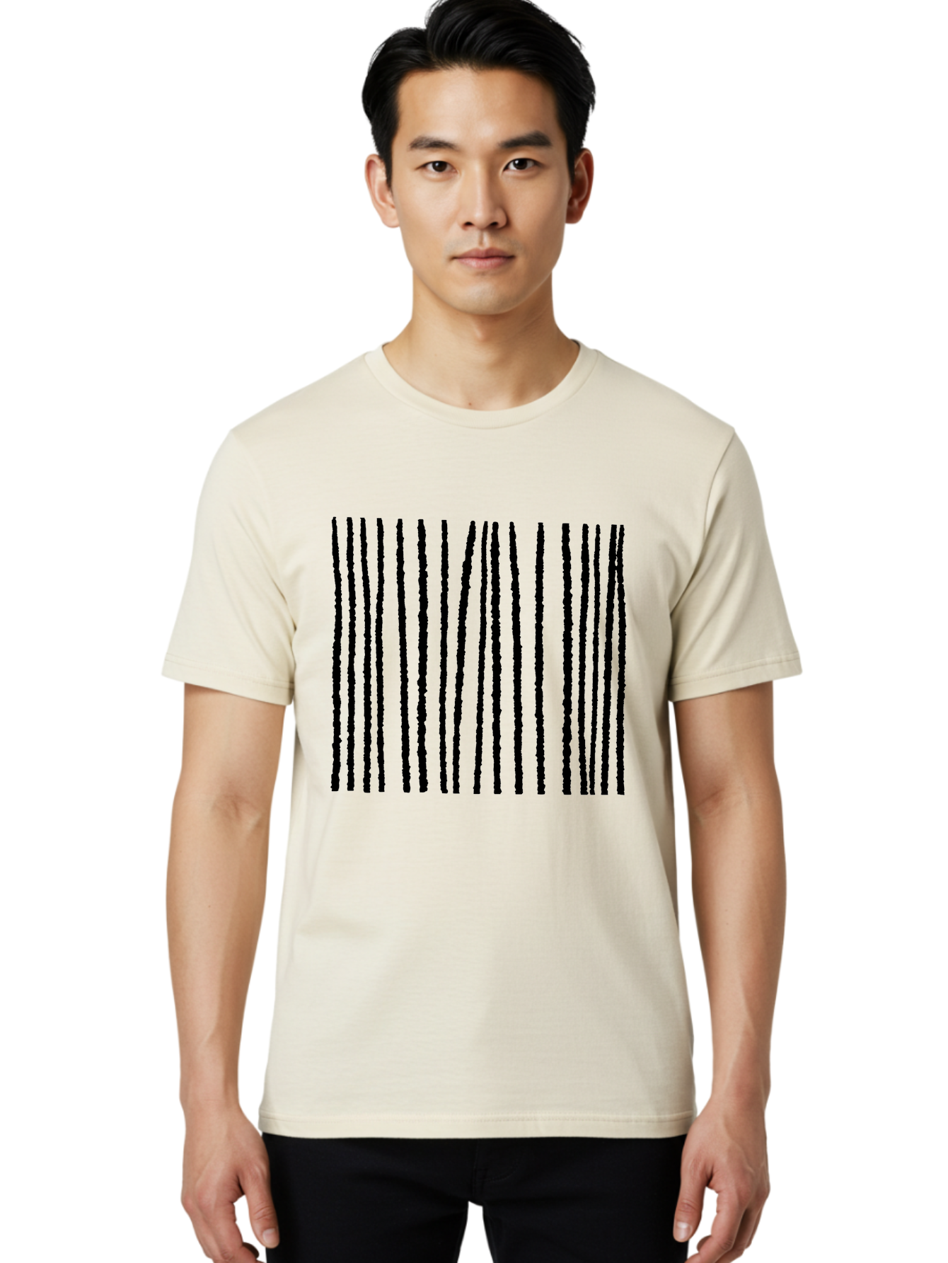 Vertical-Black-Lines Men'S Graphic Tee, 100% Cotton, Comfortable Casual Summer Wear, Machine Washable, Barcode Pattern, Black Stripes, Rough Texture, Vertical Lines, Code Design, Identification Label, Scannable Code, Product Labeling - Aaa504