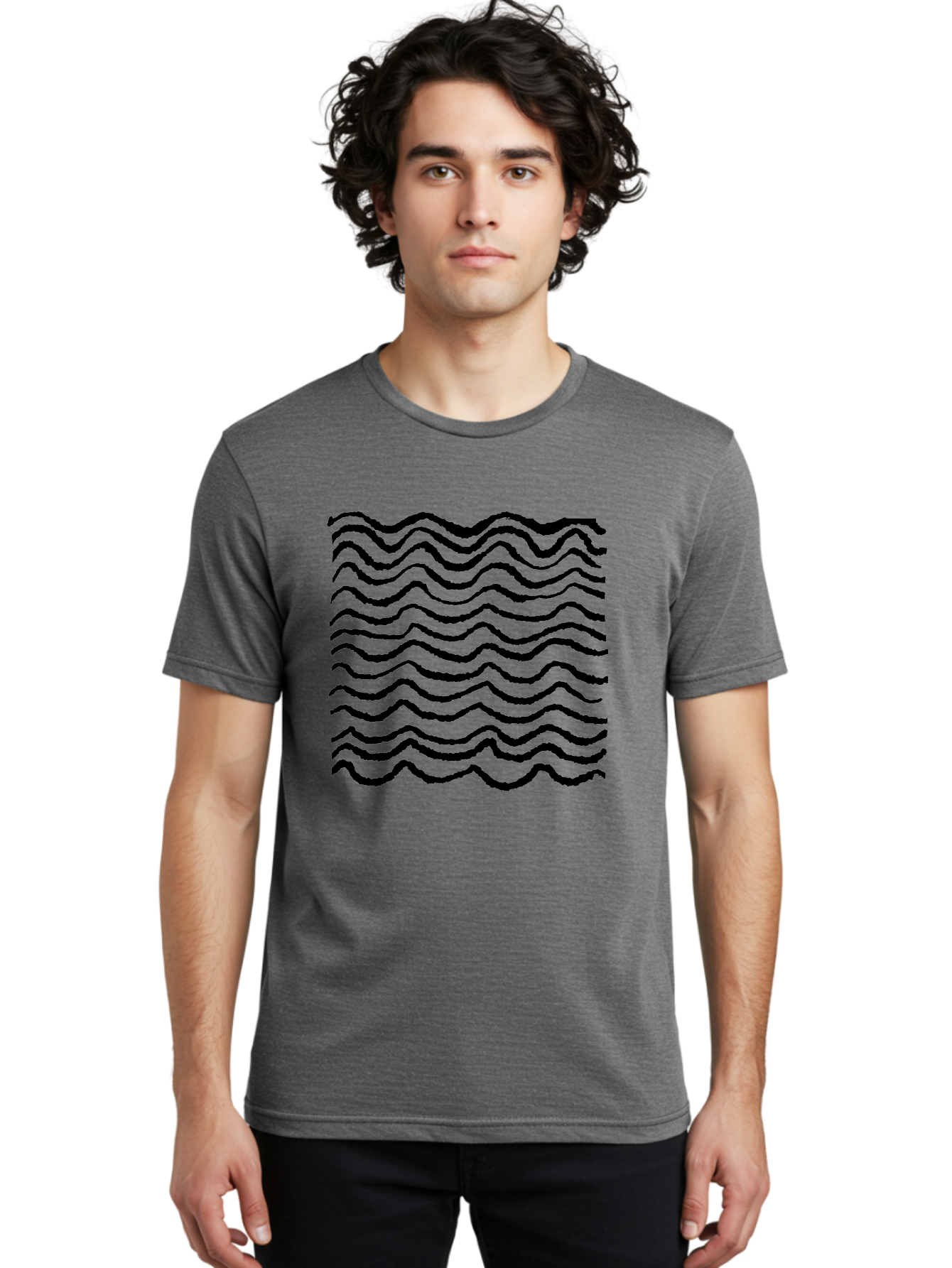 Wavy-Lines-Pattern Men'S Graphic Tee, 100% Cotton, Comfortable Casual Summer Wear, Machine Washable, Wavy Lines, Black Lines, Fluid Patterns, Abstract Design, Wavy Shapes, Modern Art, Graphic Elements, Dynamic Curves - Aaa508